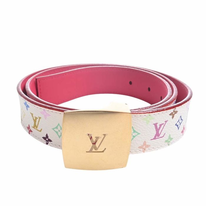 Louis Vuitton 20mm White Multicolor Monogram Leather Belt- Size 90