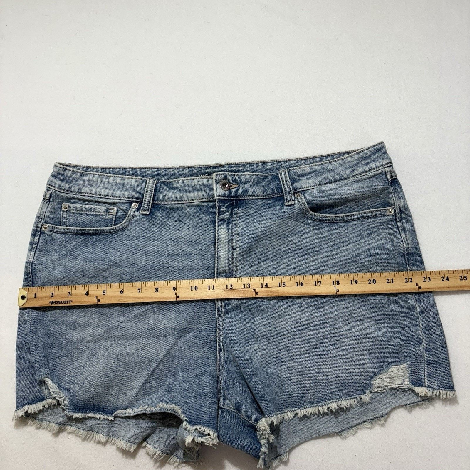 Other INC Denim 18 High Rise Jean Shorts 3” Inseam Frayed Ripped Size 40" / US 18 - 15 Thumbnail