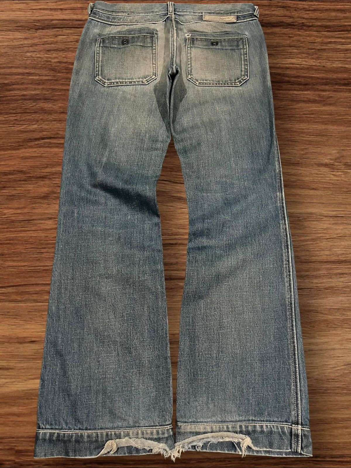 Diesel Vintage Diesel Blue Faded Washed Frayed Leg Flare Jeans Size 30" / US 8 / IT 44 - 2 Thumbnail