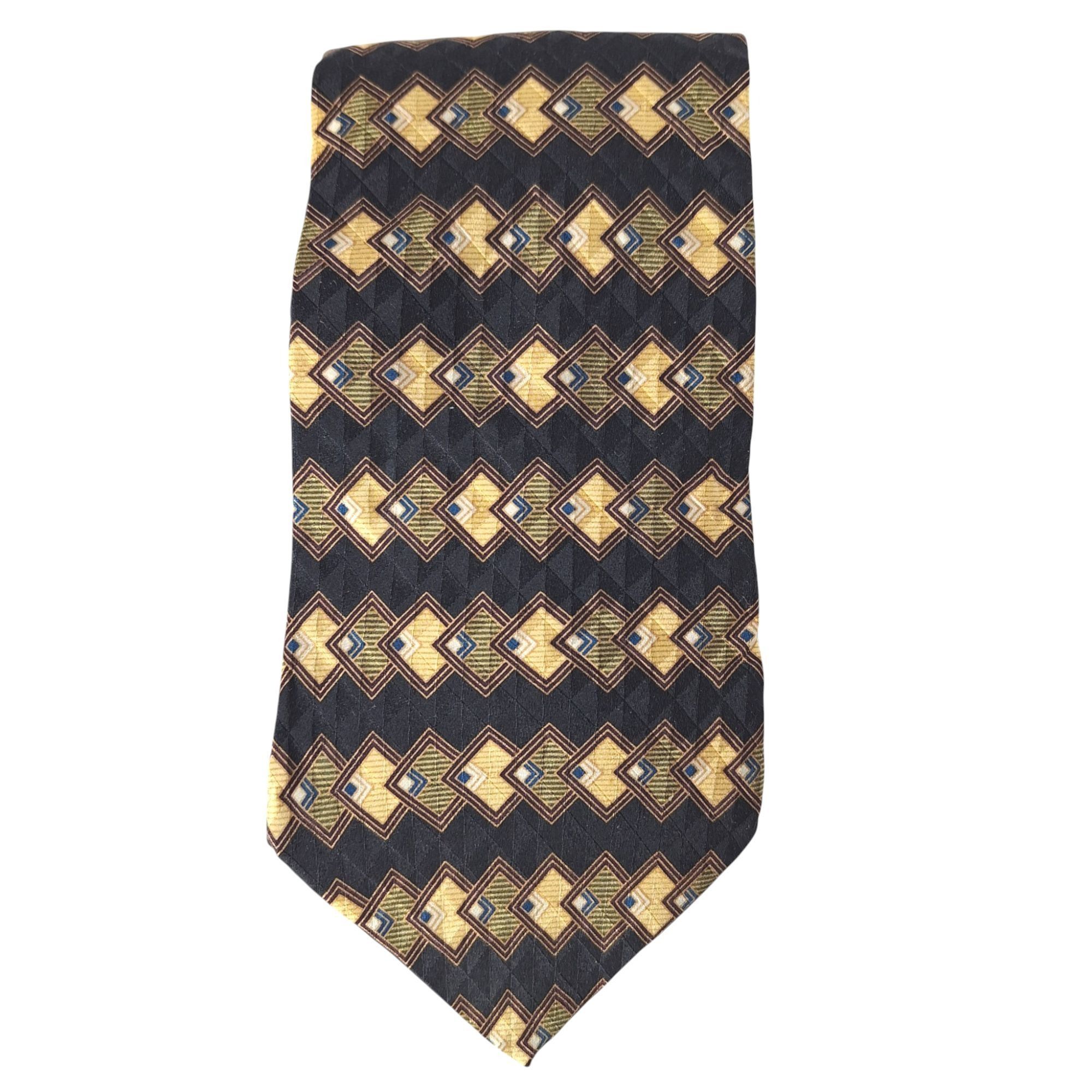 Bill Blass Bill Blass Black Label Silk Tie Black Gold Geometric Diamond Size ONE SIZE - 4 Thumbnail
