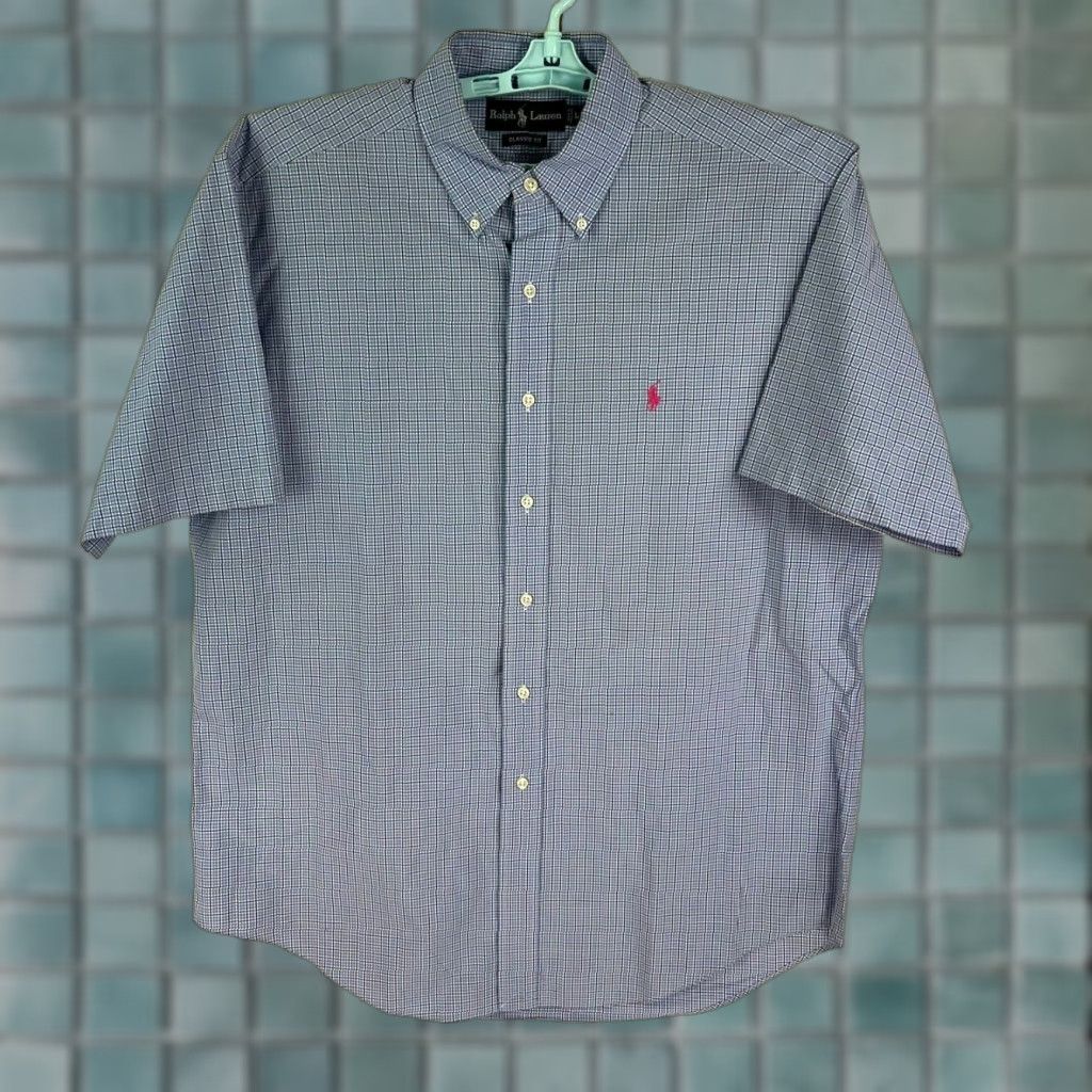 Ralph Lauren Ralph Lauren Classic Fit Button-Down Shirt Mens L Blue Short Sleeve Check 52 Chest Embroidered Polo Ralph Lauren Big Pony Menswear Size US L / EU 52-54 / 3 - 1 Thumbnail