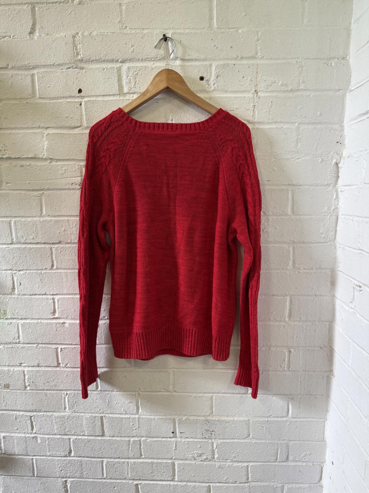 Designer Cozy Red Cable Knit Sweater - Size L Size L / US 10 / IT 46 - 3 Thumbnail