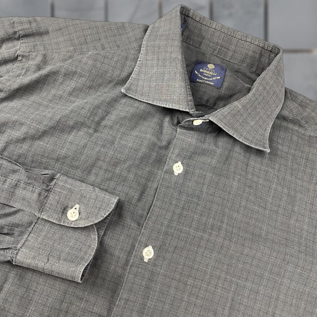 Vintage Borrelli Napoli Dress Shirt Mens 18 45 Gray Check Button Up Made In Italy Shirt Mens 18 Neck 18 in Pattern Check" Size 48R - 1 Thumbnail