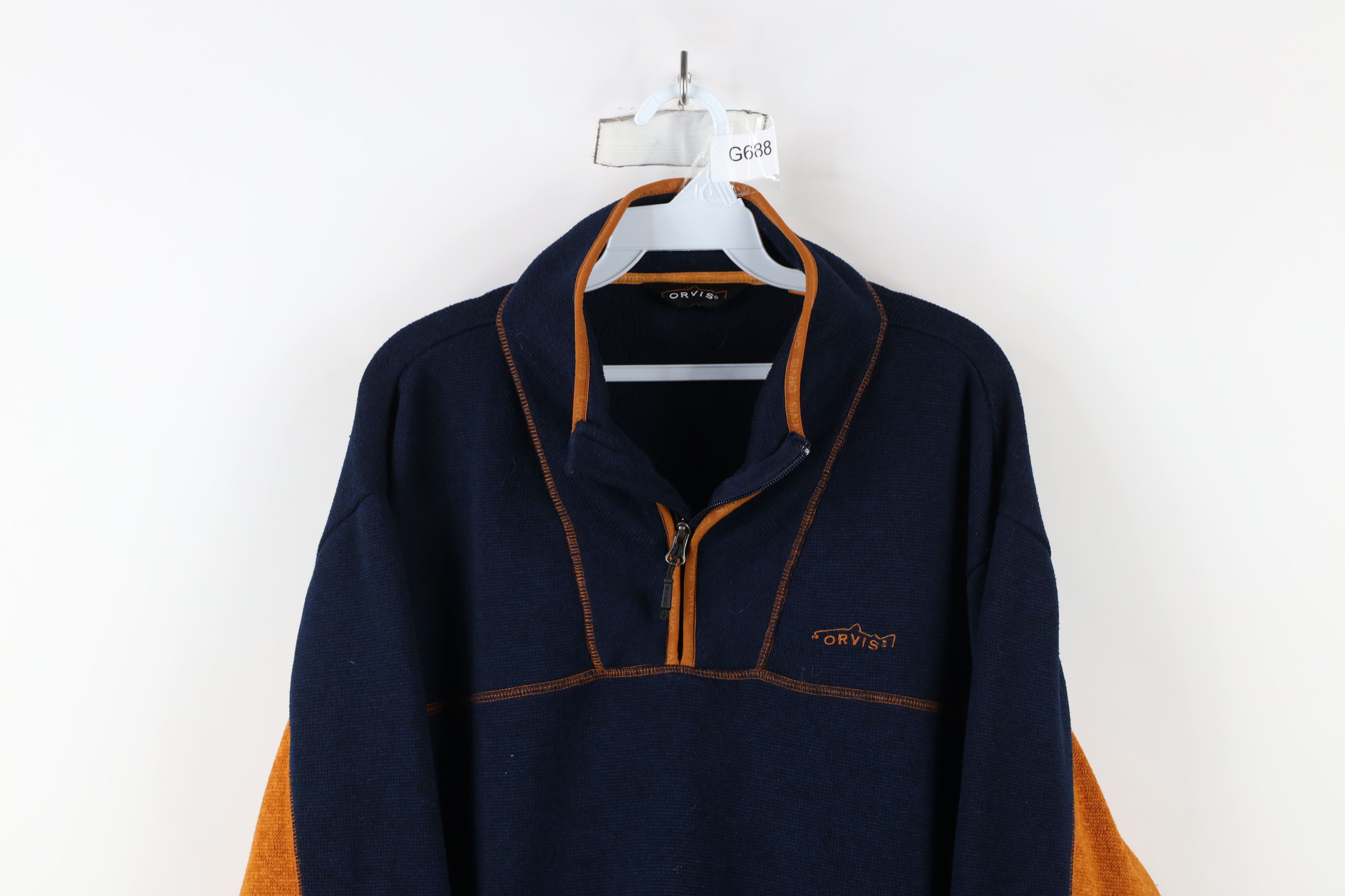 Orvis × Vintage Orvis Trout Bum Spell Out Half Zip Knit Fleece Sweater Blue Size US XL / EU 56 / 4 - 2 Thumbnail