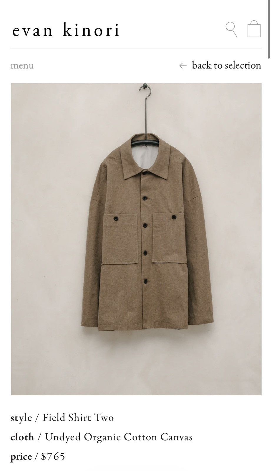 Evan Kinori Field Shirt Two Undyed Organic Cotton Canvas Size US XS / EU 42 / 0 - 1 Thumbnail