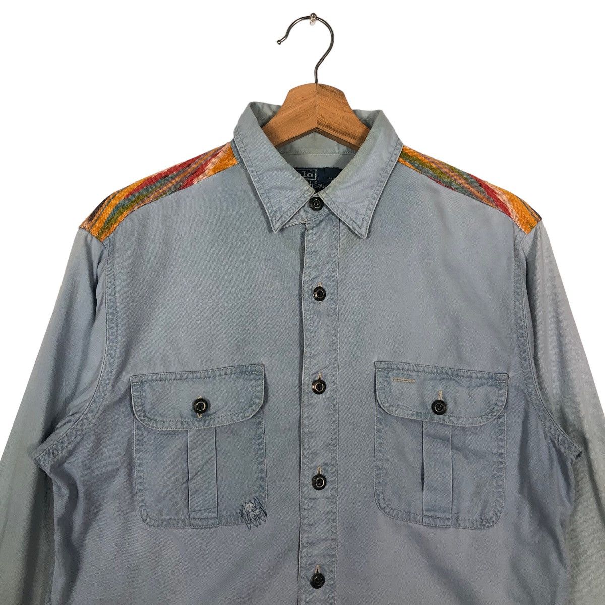 Polo Ralph Lauren 🔥90’s Chambrey Shirt Jacket Navajo Aztec Shoulders Design Size US S / EU 44-46 / 1 - 2 Thumbnail