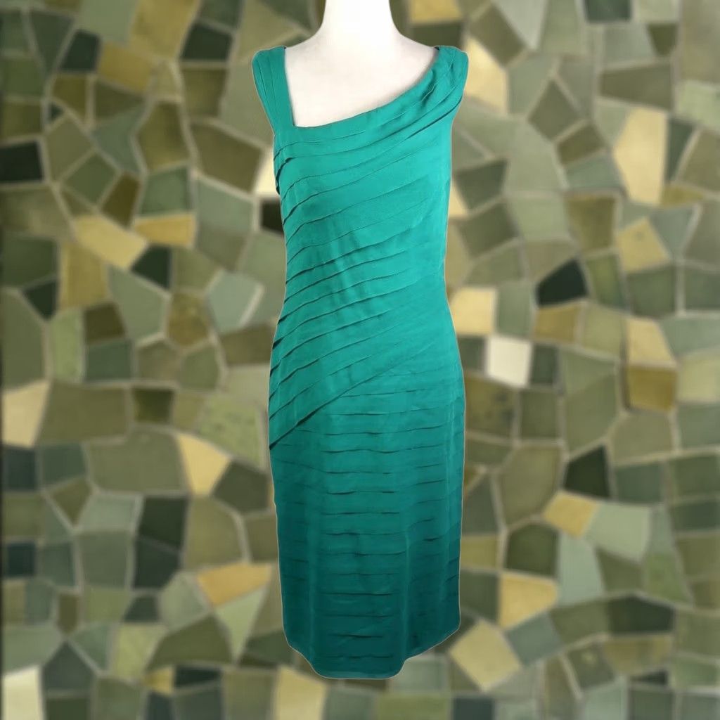 Tadashi Shoji Tadashi Collection Jade Green Silk Tiered Midi Sheath Cocktail Dress 6 Size M / US 6-8 / IT 42-44 - 1 Thumbnail