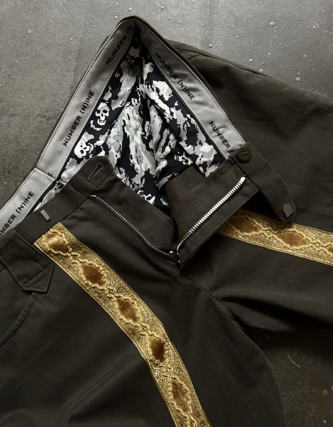 Number (N)ine 01 Runway Gold-Trim Embroidered Shorts