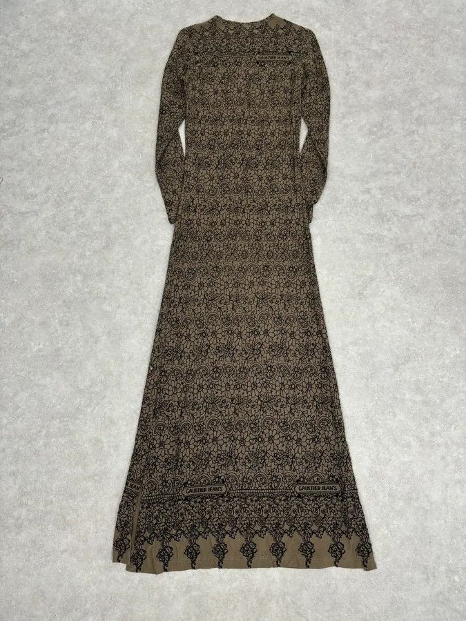 Jean Paul Gaultier 2000s Jean Paul Gaultier Khaki Tattoo Floral Maxi Dress Size S / US 4 / IT 40 - 4 Thumbnail