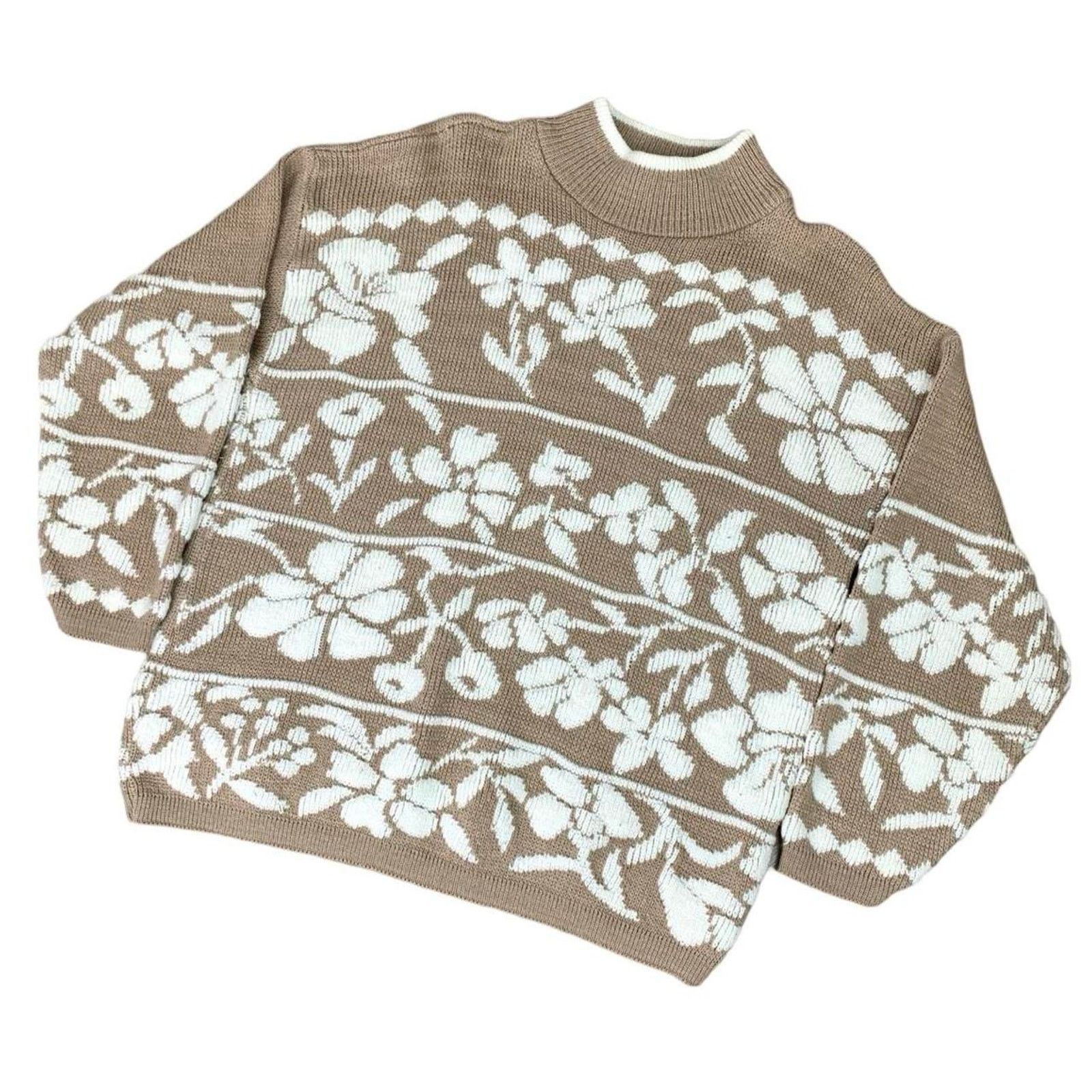 Vintage Vintage David Brett Knit Floral Mock Neck Sweater Size L / US 10 / IT 46 - 1 Thumbnail