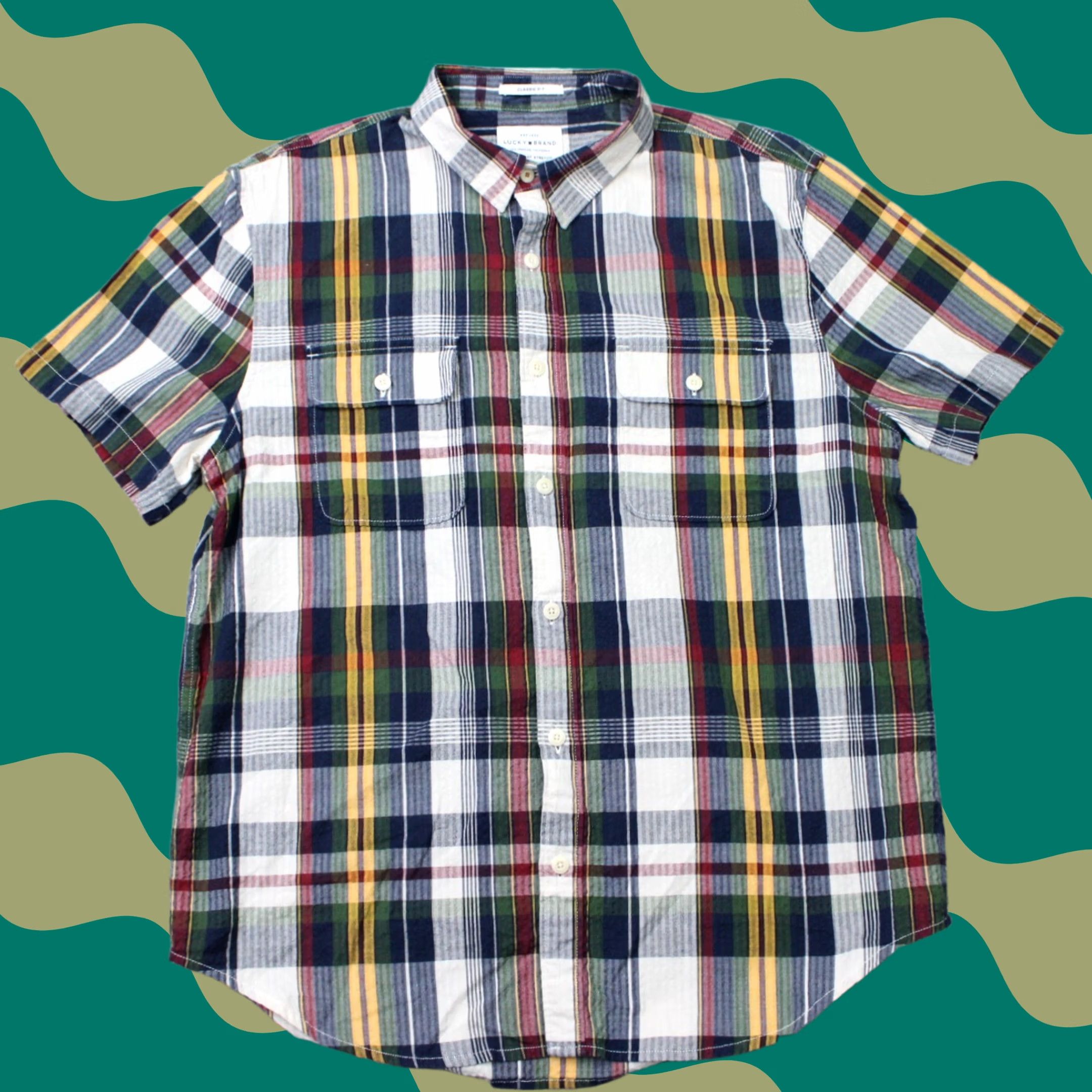 Lucky Brand Lucky Brand Shirt Men Large Colorful Saturday Stretch Classic Fit S/S Plaid Button-Up Casual Formal Workwear 90s Mens Size US L / EU 52-54 / 3 - 1 Thumbnail