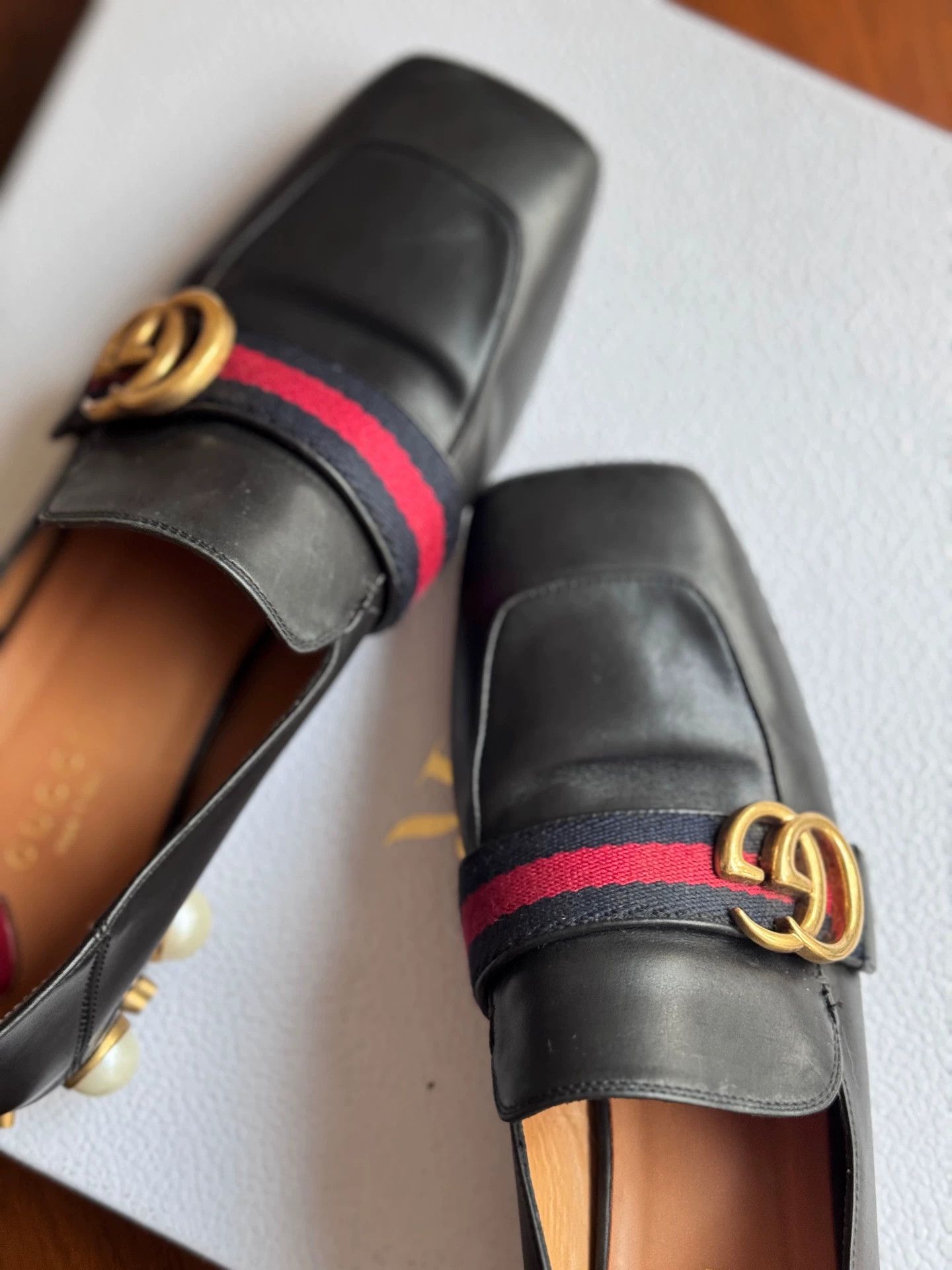 Gucci GUCCI 98 New Black Pearl Double G Women's Two-Way Loafers 38 Size US 7 / IT 37 - 7 Thumbnail