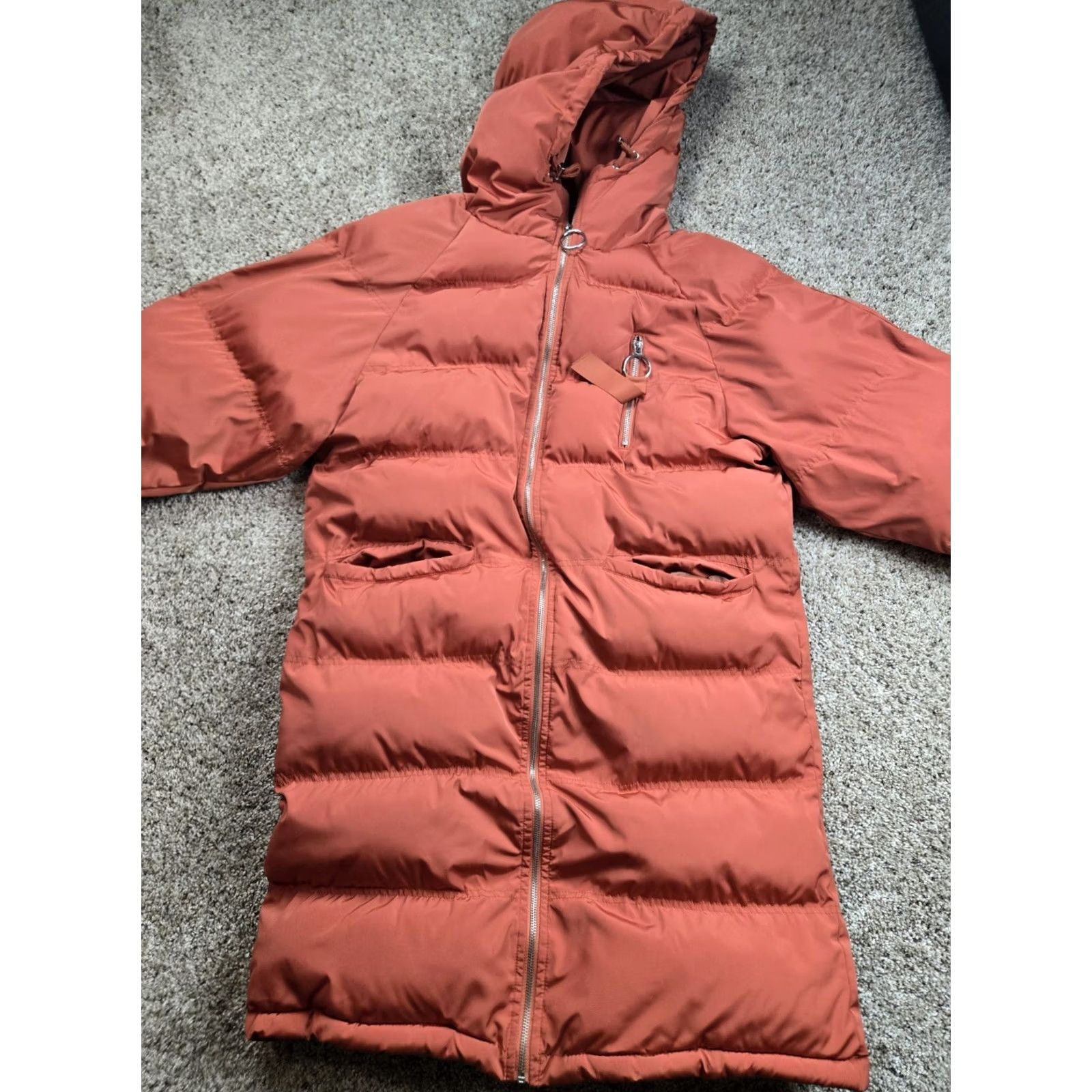 Free People Free People Long Raglan Puffer Jacket Small Womens Orange Hooded Full Zip Parka Size S / US 4 / IT 40 - 6 Thumbnail