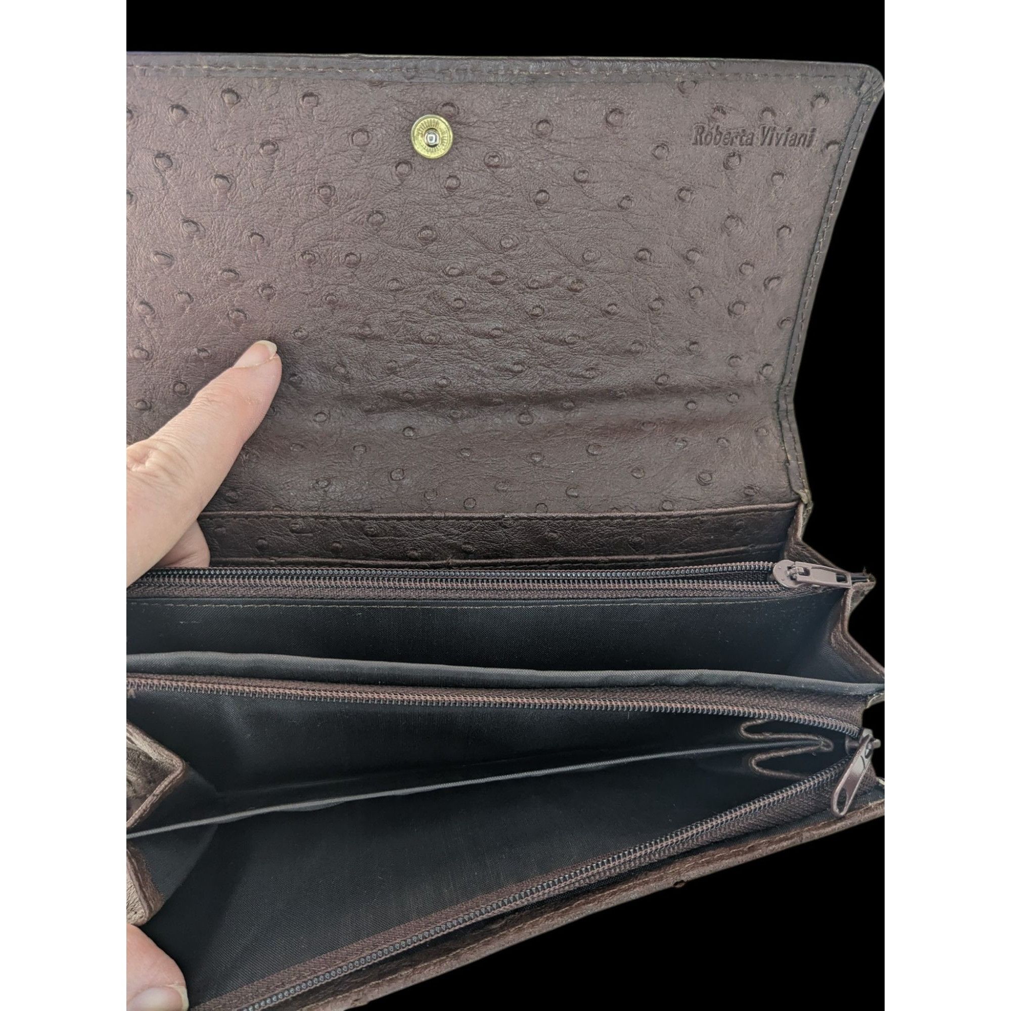 Other Roberta Viviani Ostrich Embossed Leather Wallet With Gold Ac Size ONE SIZE - 4 Thumbnail