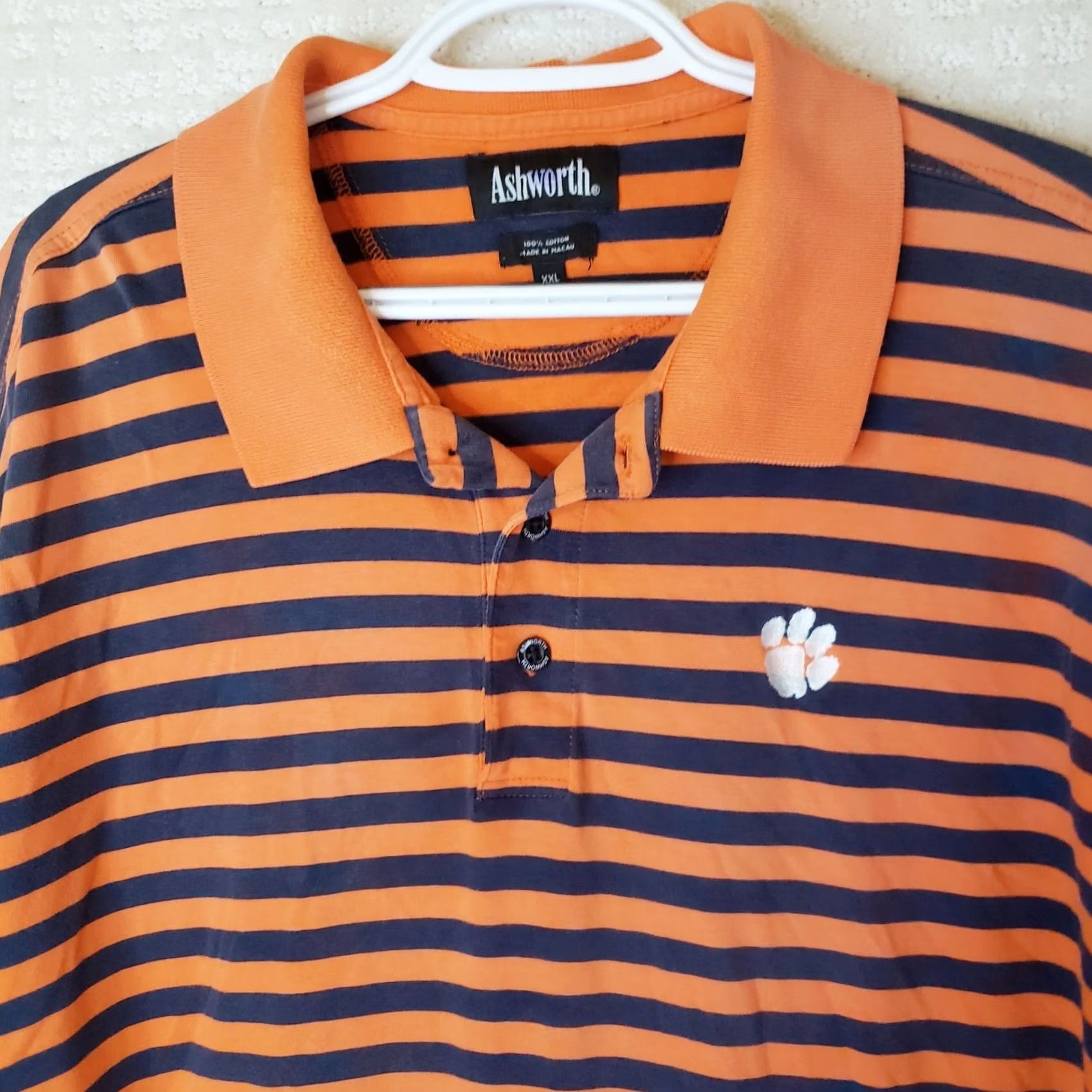 Vintage Clemson Tigers Polo Shirt Mens 2XL Orange Striped Ashworth NCAA Polo Short Sleeve Golf Breathable Moisture Wicking Quick Dry Baggy? Size US XXL / EU 58 / 5 - 3 Thumbnail