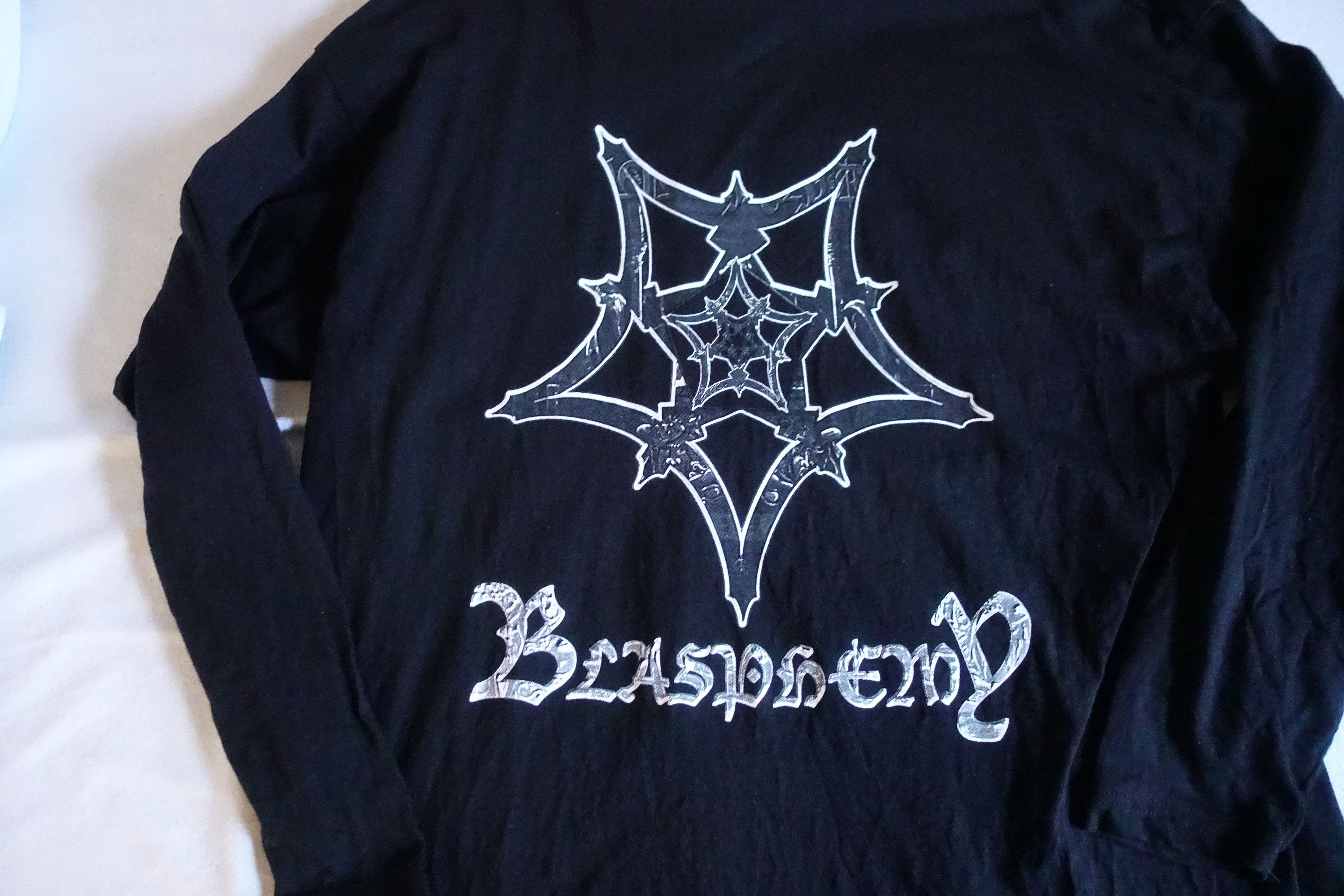 Band Tees Ninnghizhidda "Blasphemy" 1998 Longsleeve german Black Metal Size US XL / EU 56 / 4 - 5 Thumbnail