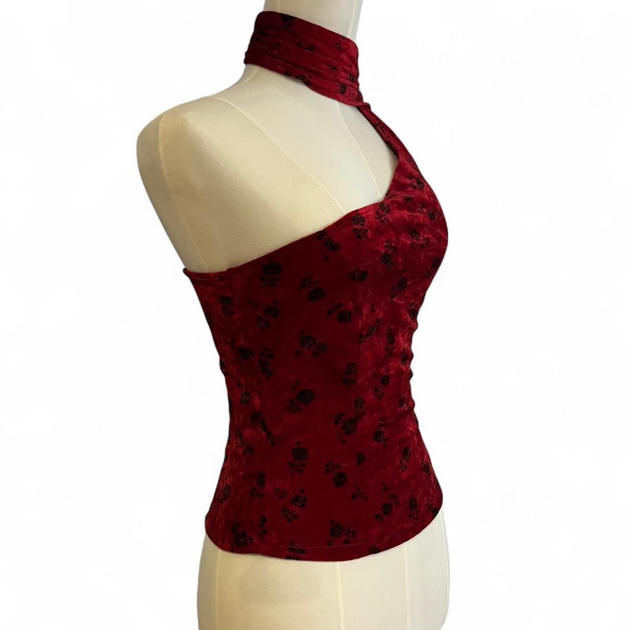 Other Vintage Y2K romantic red burgundy velvet rose scarf top Size XS / US 0-2 / IT 36-38 - 5 Thumbnail