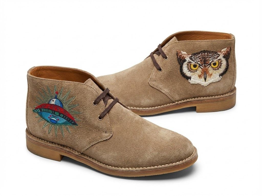 Gucci Owl & UFO Embroidered Men's Ankle Boots Size US 10 / EU 43 - 1 Thumbnail