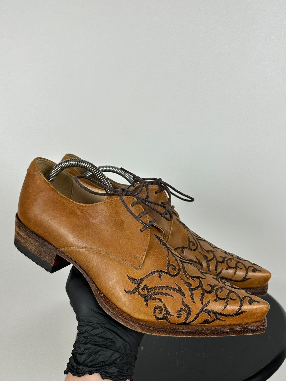 Sendra 7650 Sendra Brown Leather Embroidered Western Derby Shoes Size US 7 / EU 40 - 3 Thumbnail