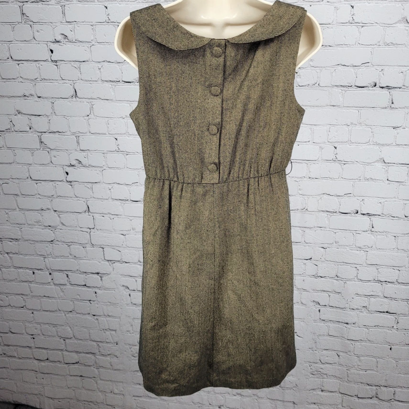 Vintage VINTAGE Soda Blu Brown Wool Blend Herringbone Sleeveless Lined Dress Medium Classic Womens Size M / US 6-8 / IT 42-44 - 2 Thumbnail