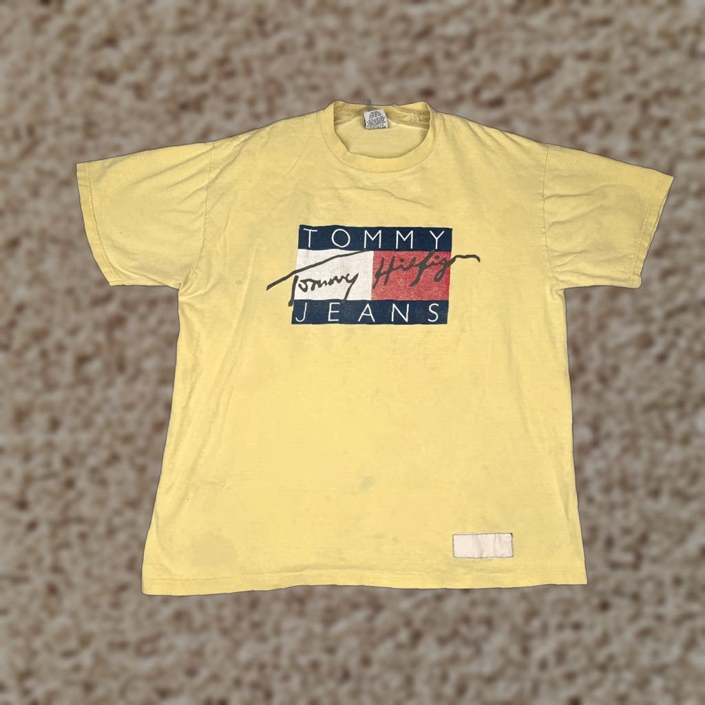 Tommy Hilfiger Tommy Hilfiger Jeans Shirt Adult XL Yellow Crew Neck 100% Cotton Mens Size US XL / EU 56 / 4 - 1 Thumbnail