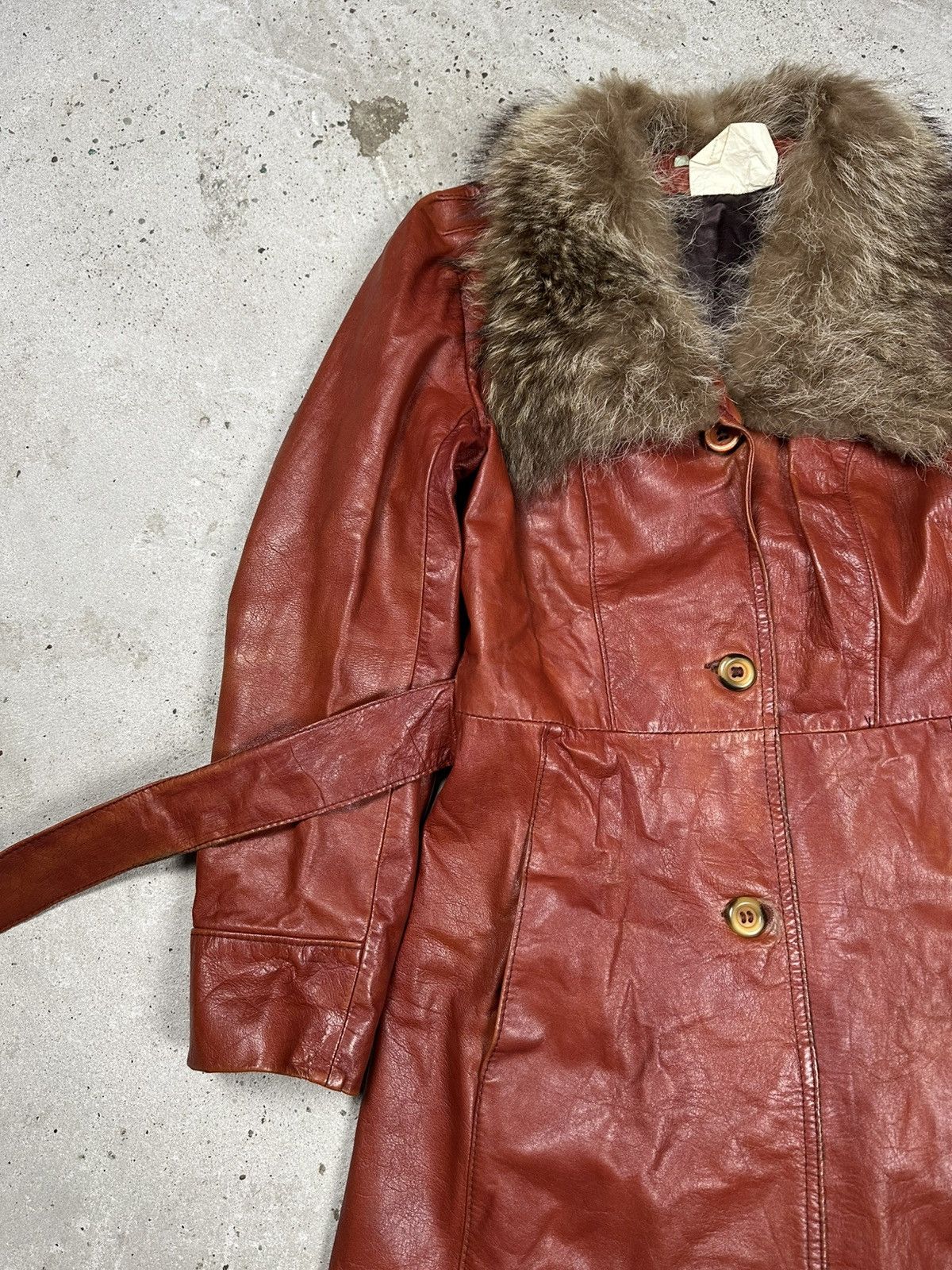 Vintage Vintage 90s Genuine Leather Fur Collar Long Coat Size L / US 10 / IT 46 - 8 Thumbnail
