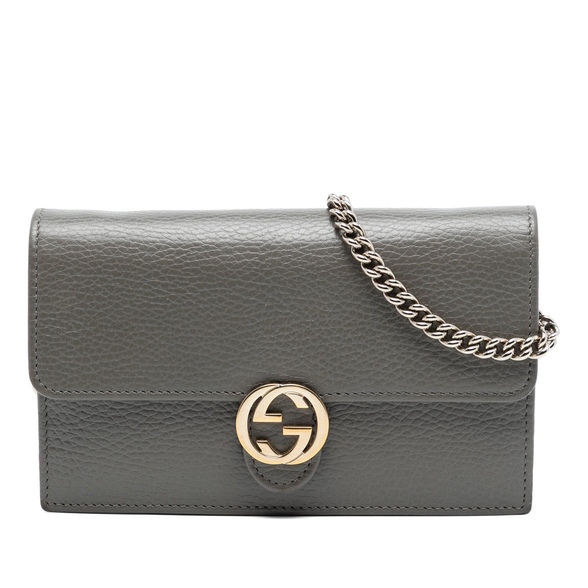 Gucci Interlocking G Dollar Calfskin Wallet On Chain in Grey, Women's