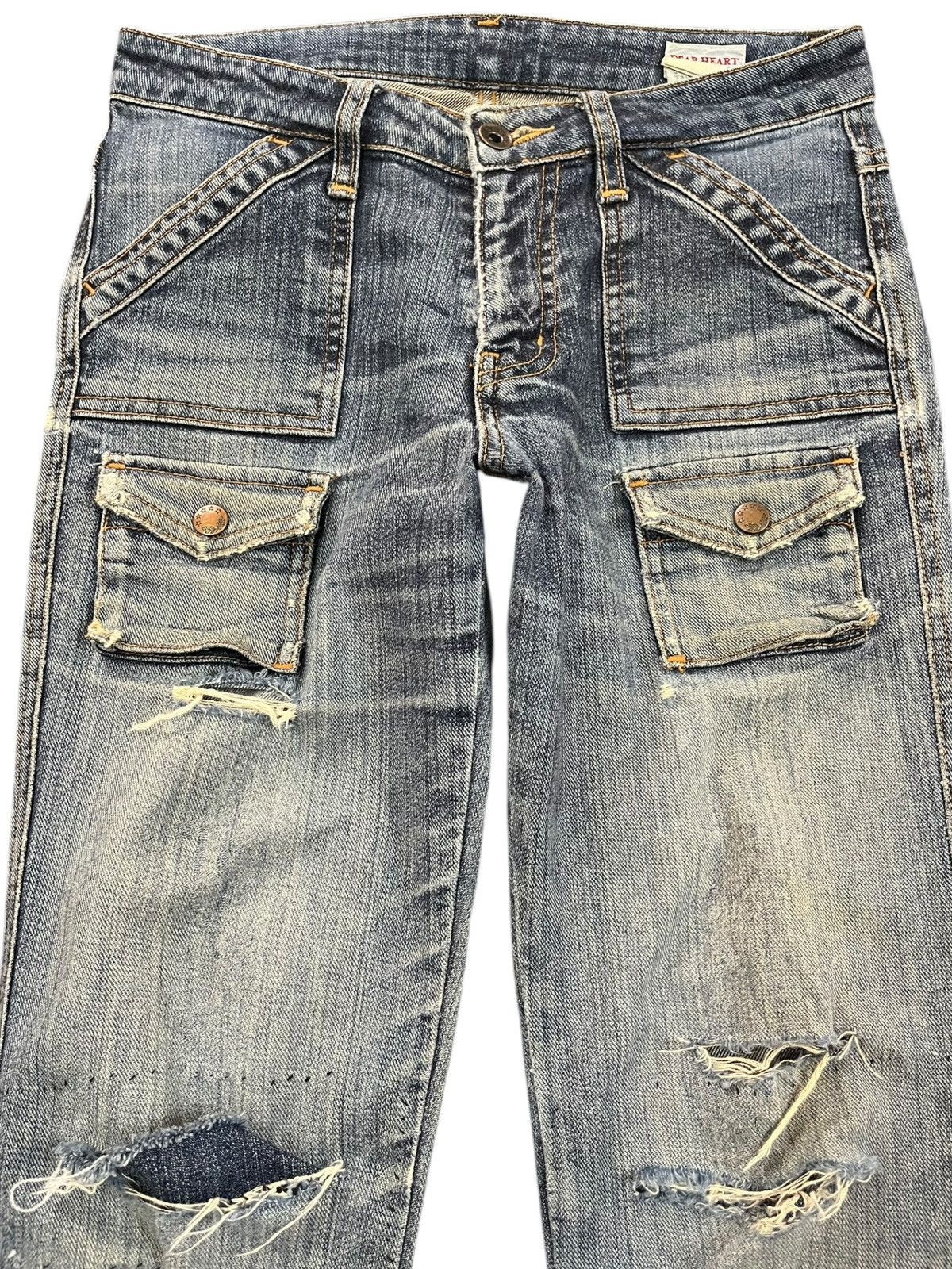 Japanese Brand Vintage Dear Heart Flare Distressed Bush Pants Denim Size US 28 / EU 44 - 2 Thumbnail