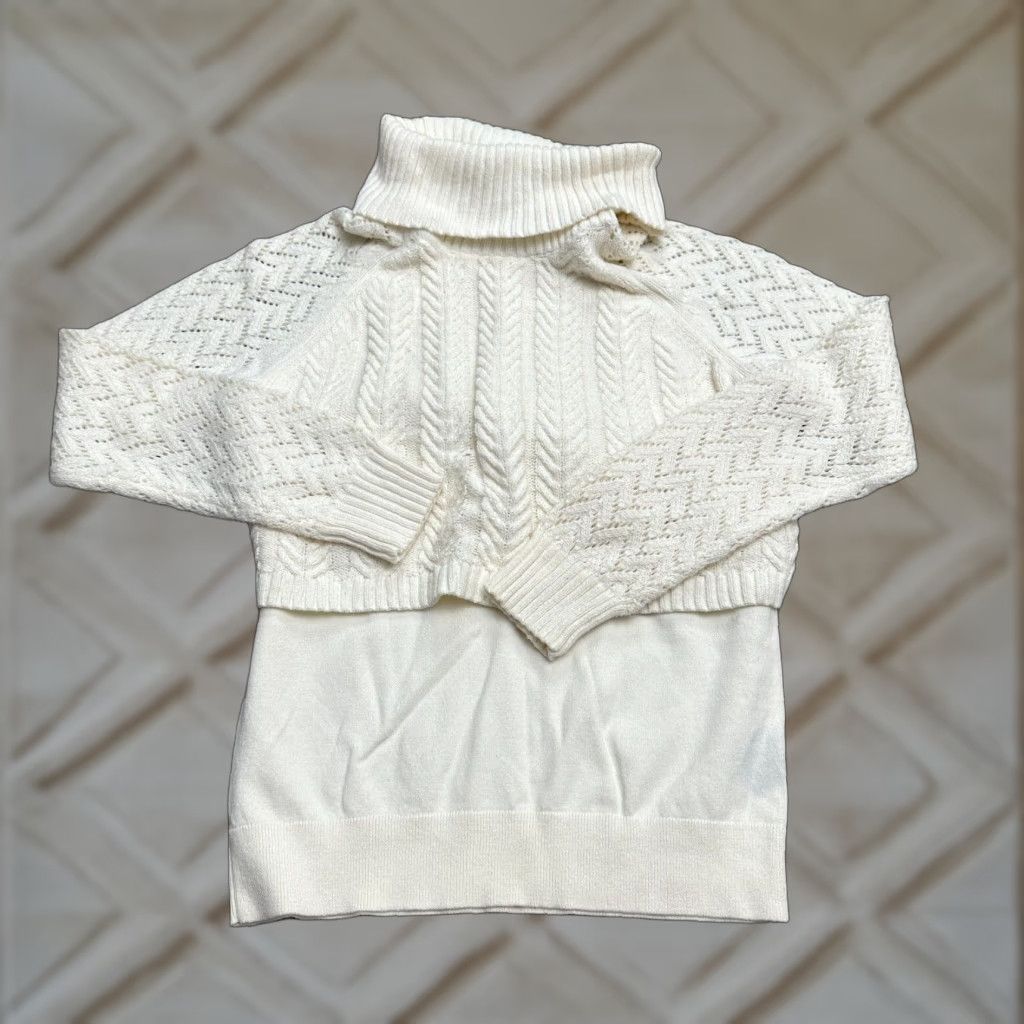 Vince Camuto Vince Camuto Sweater Womens Small Ivory Cable Knit Turtleneck Raglan Long Sleeve Size S / US 4 / IT 40 - 1 Thumbnail