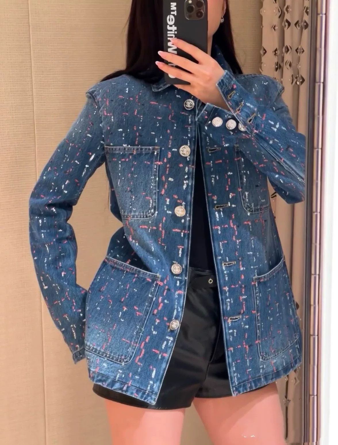 Chanel Chanel 23A Sequin Embroidery Denim Jacket Size XXS / US 00 / IT 34 - 1 Thumbnail