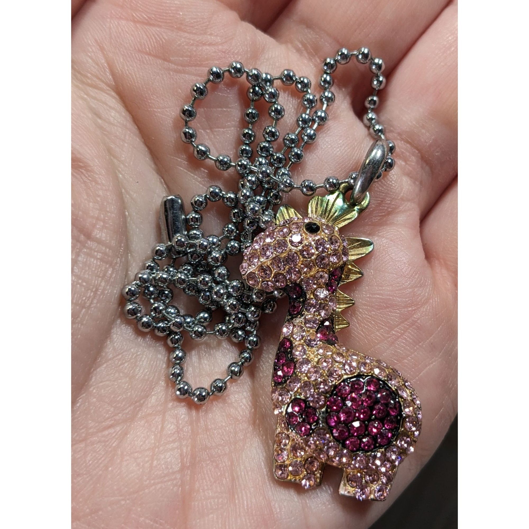 Other Pink Rhinestone Dinosaur Pendant Necklace With Silver Ball C Size ONE SIZE - 5 Thumbnail