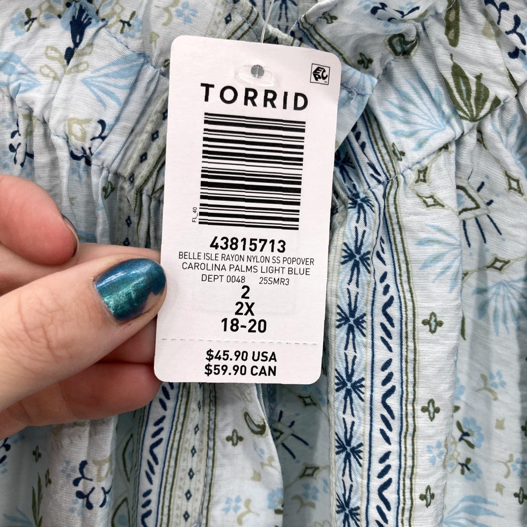 Torrid Torrid Shirt Womens 2X Blue Popover Belle Isle Carolina Palms Print NWT Size XXL / US 16-18 / IT 52-54 - 5 Thumbnail