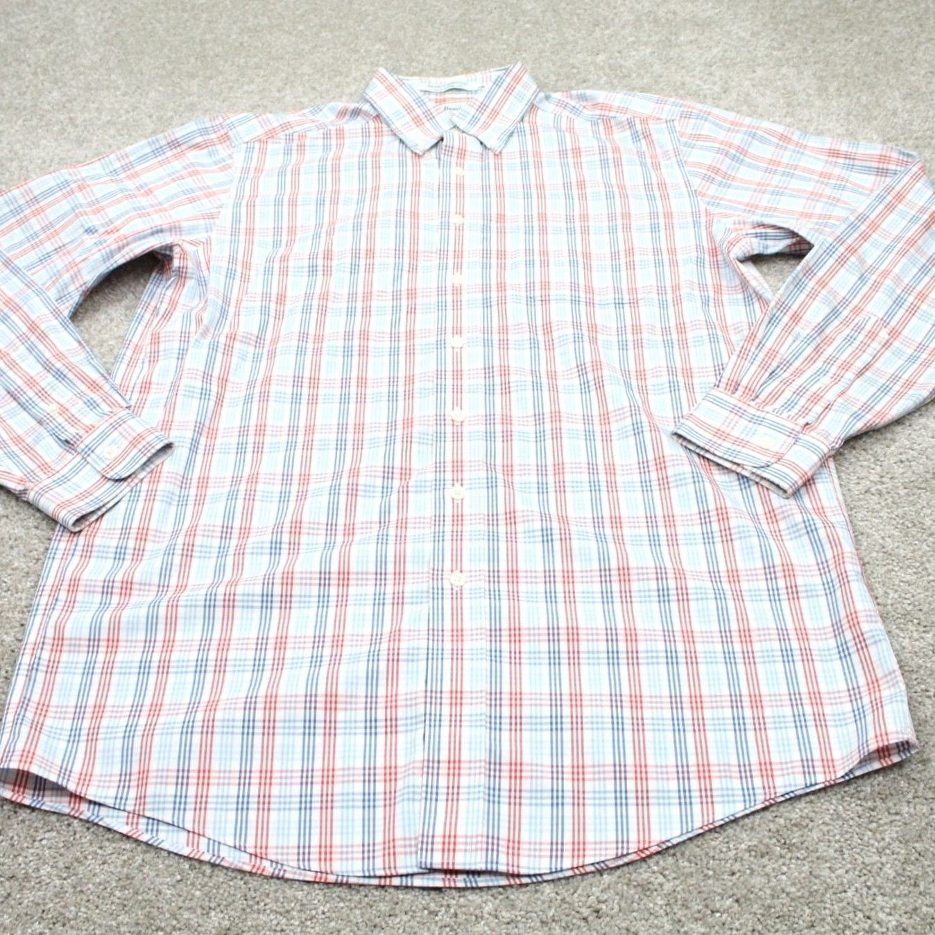 Vintage LL Bean Shirt Mens 15 1/2 36 Wrinkle Resistant Classic Fit L/S Plaid White Red Blue Dress Shirt Size US L / EU 52-54 / 3 - 2 Thumbnail