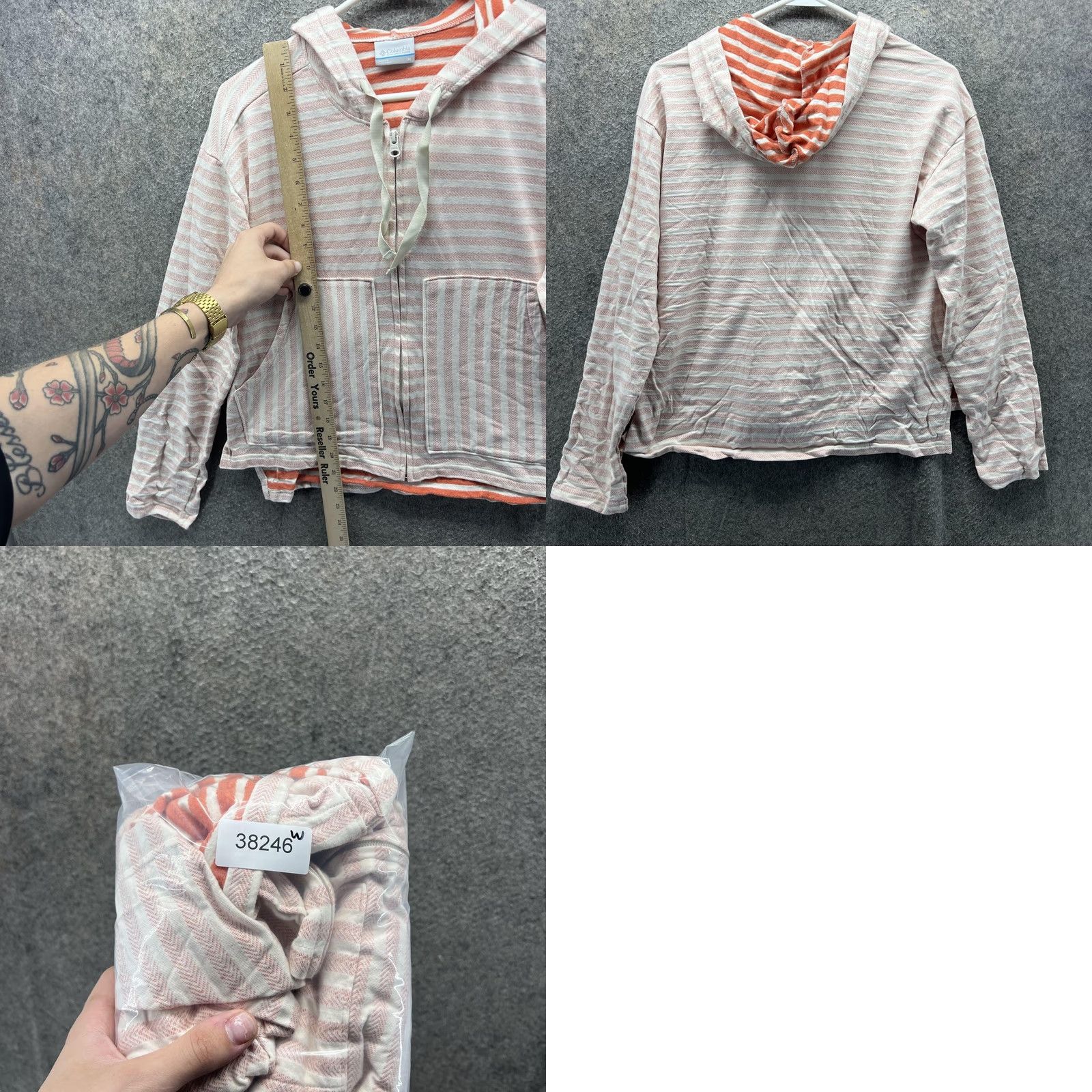 Vintage Columbia Hoodie Womens Medium Pink White Stripe Full Zip Cotton Blend Casual Size M / US 6-8 / IT 42-44 - 8 Thumbnail