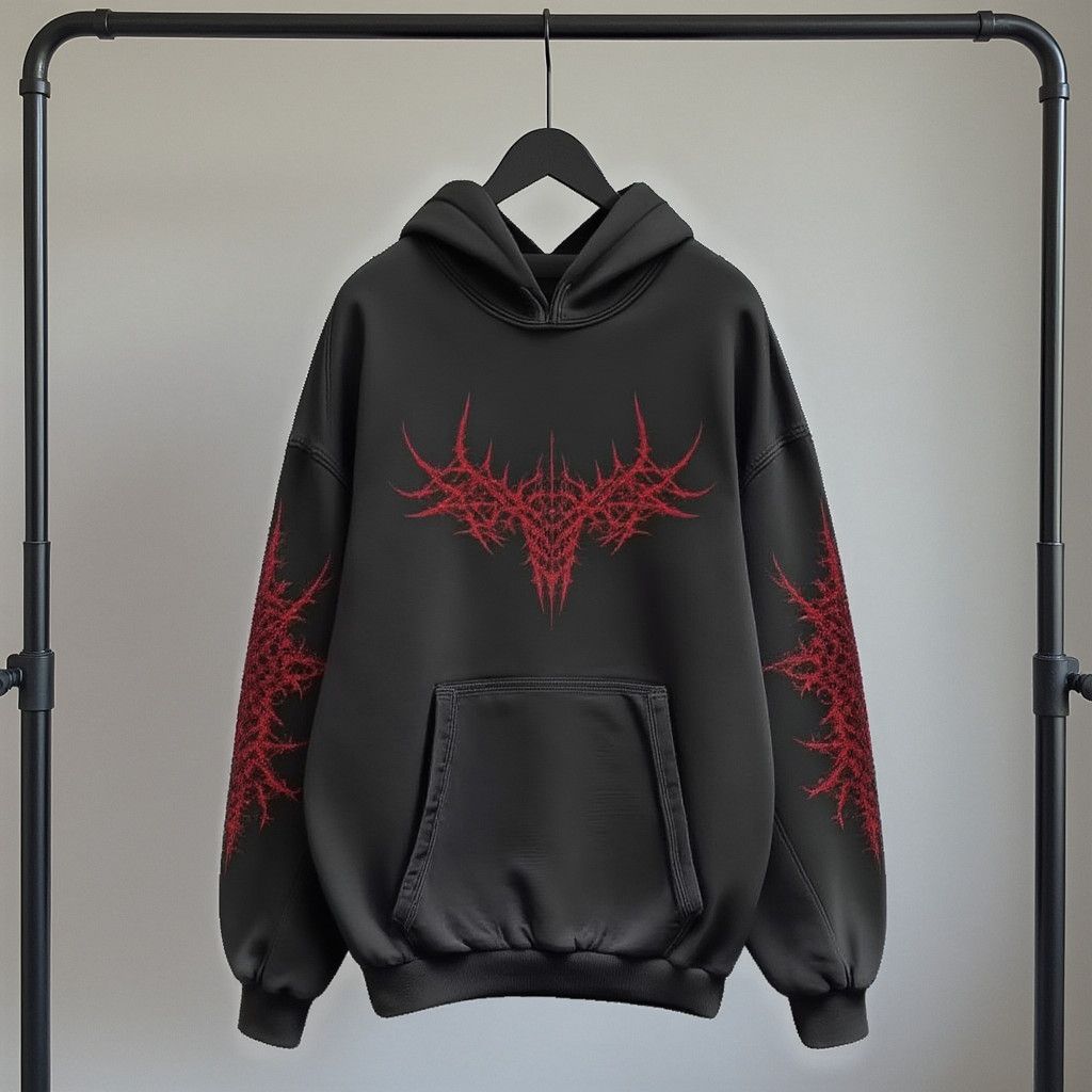 Vintage Mens Graphic Hoodie, Black Dark Streetwear Gothic Size US XL / EU 56 / 4 - 4 Thumbnail