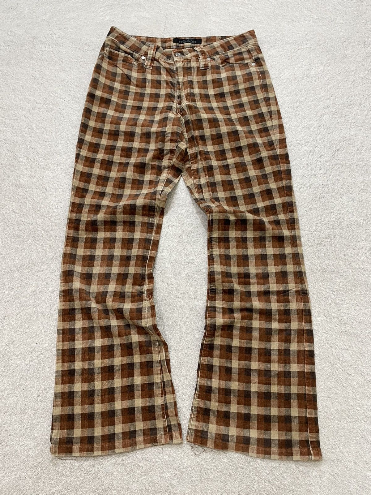 Beams Japan 2000s Sasson Japanese Pants Plaid Corduroy Y2K LGB Flare Size 28" / US 6 / IT 42 - 1 Thumbnail