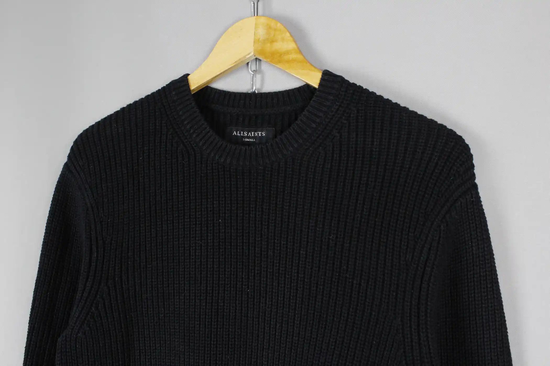 Allsaints All Saints Black Adan Crew Knit Ribbed Cotton Sweater Size US XS / EU 42 / 0 - 3 Thumbnail