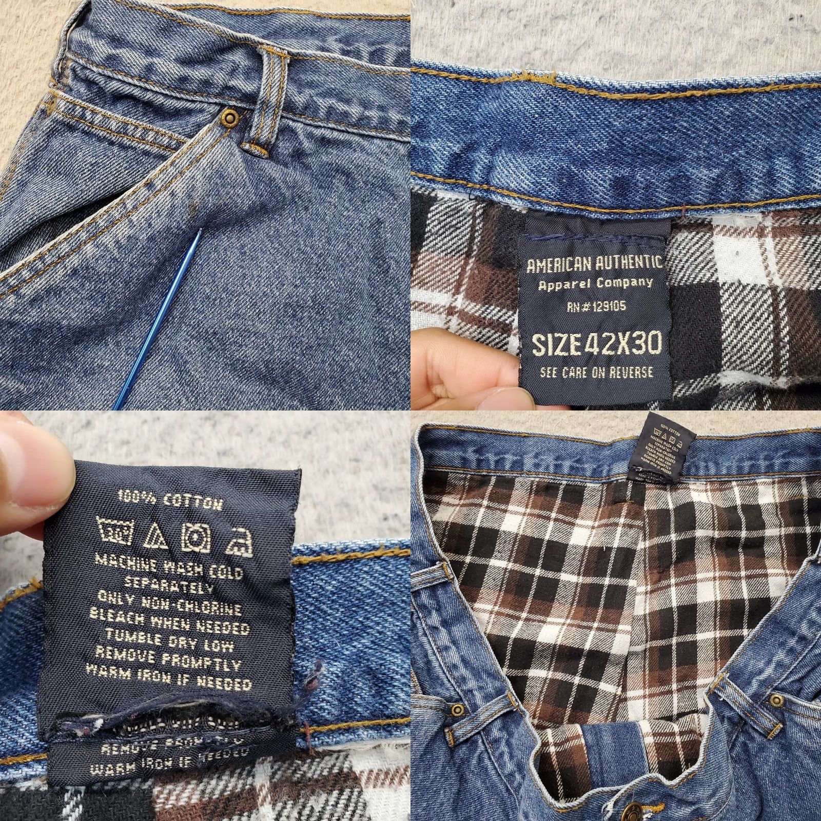 Denime American Authentic Carpenter Jeans Mens 42X30 Blue Denim Flannel Lined Relaxed Jea ns Size US 42 / EU 58 - 8 Thumbnail