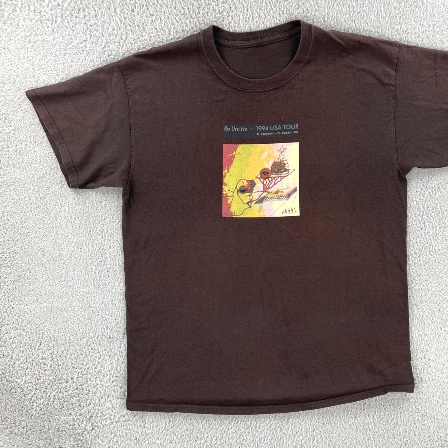 Vintage VINTAGE Ra Uru Hu 1994 USA Tour Mens L Brown T Shirt Graphic Print Hippie 90s USA Theme Mens Size US L / EU 52-54 / 3 - 3 Thumbnail