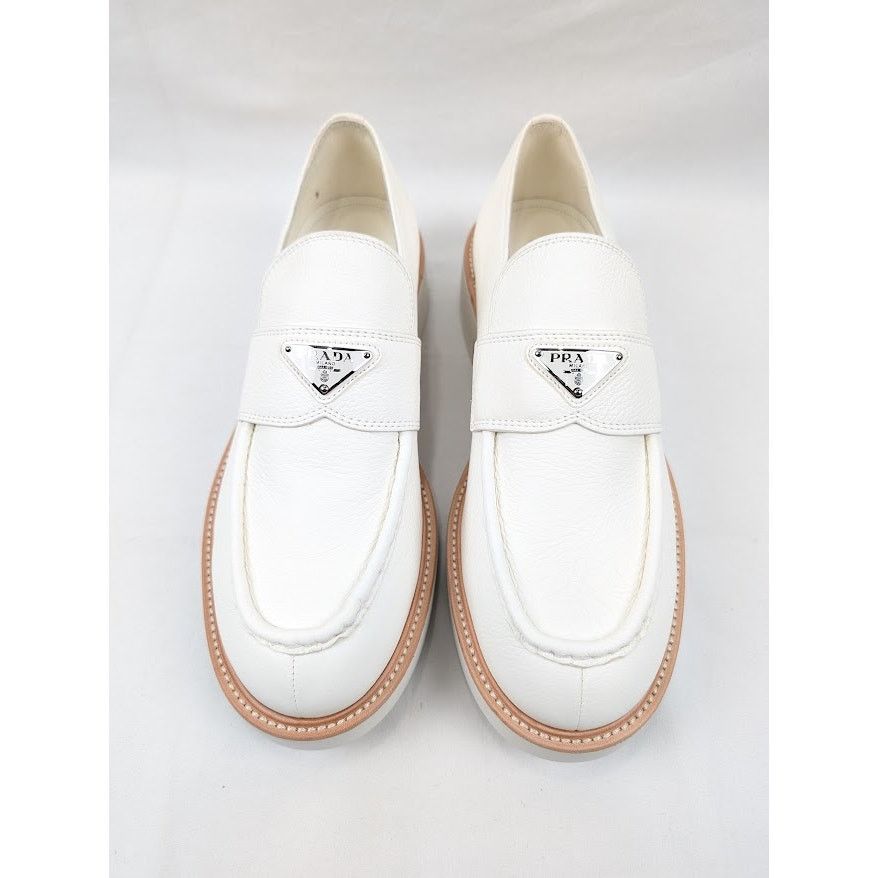 Prada o1rshd1 50mm triangle-logo leather loafers in white Size US 11 / EU 44 - 13 Thumbnail