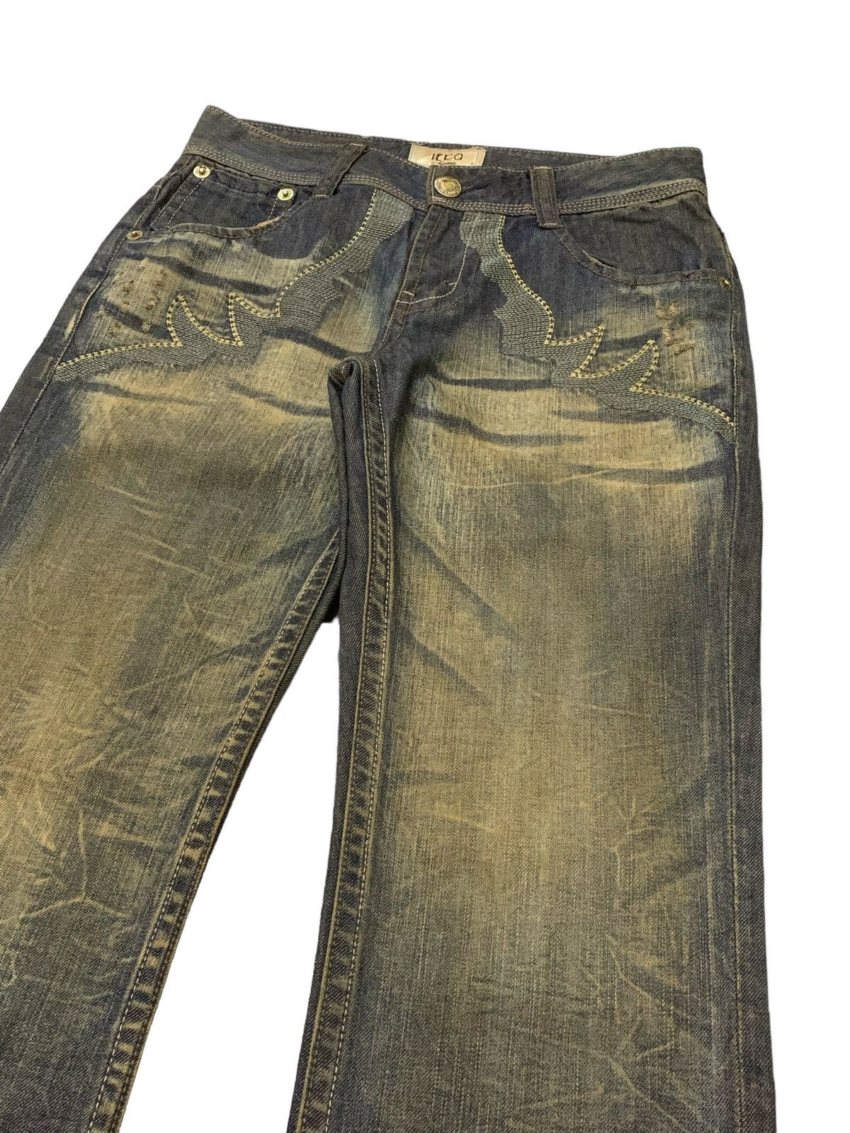 GOSTAR DE FUGA × Tornado Mart Icca Japan Mud Wash Embroidered Claw Flared Man Jeans Size US 29 - 6 Thumbnail