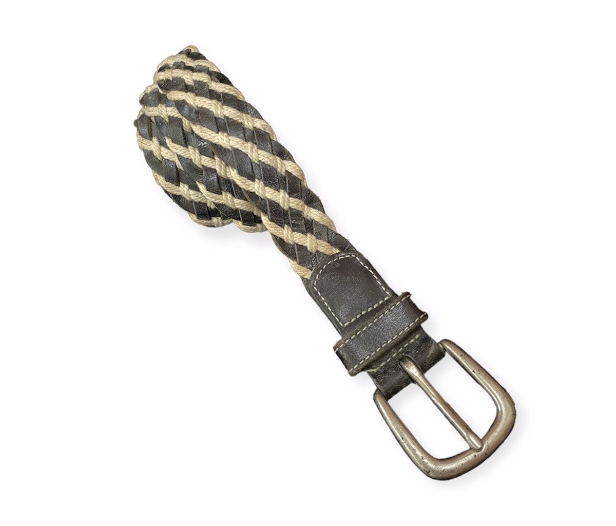 image of Braided Leather Buckle Belt in Brown, Men's