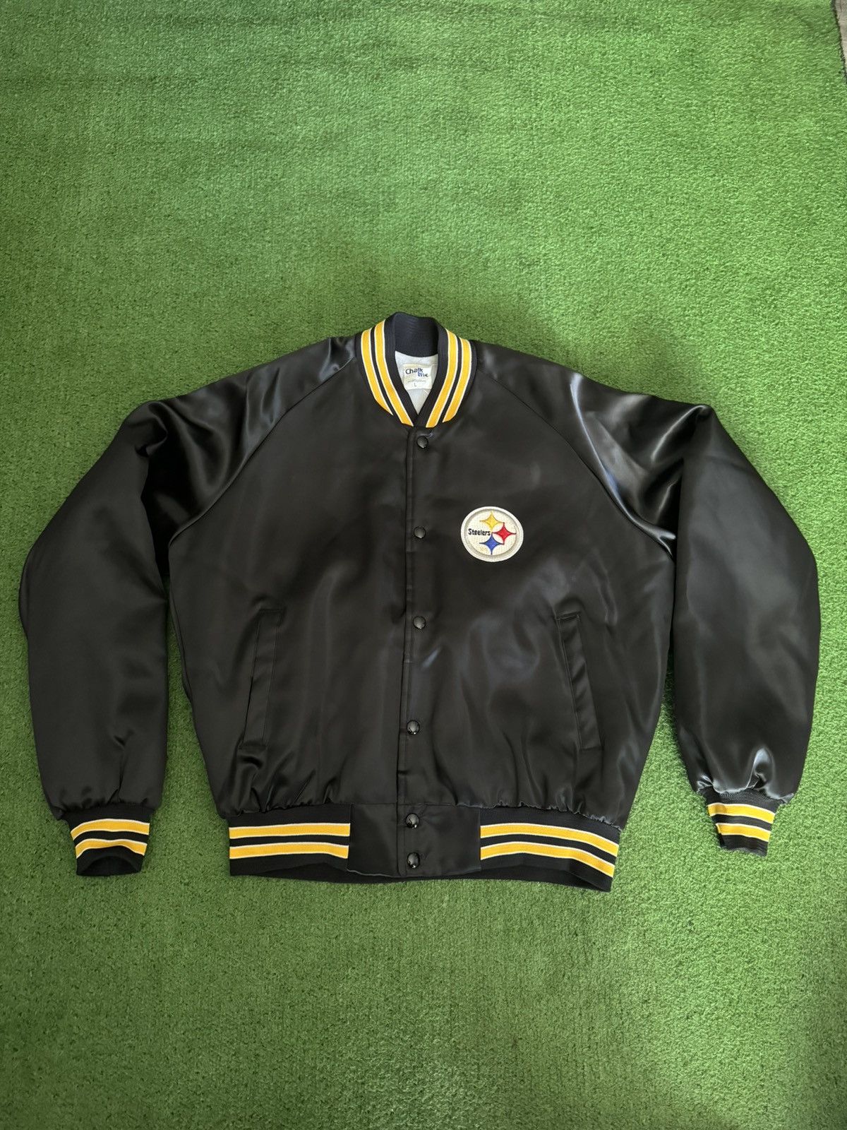 image of Chalk Line x Vintage 80's Pittsburgh Steelers Football Jacket Bomber in Black, Men's (Size Large)