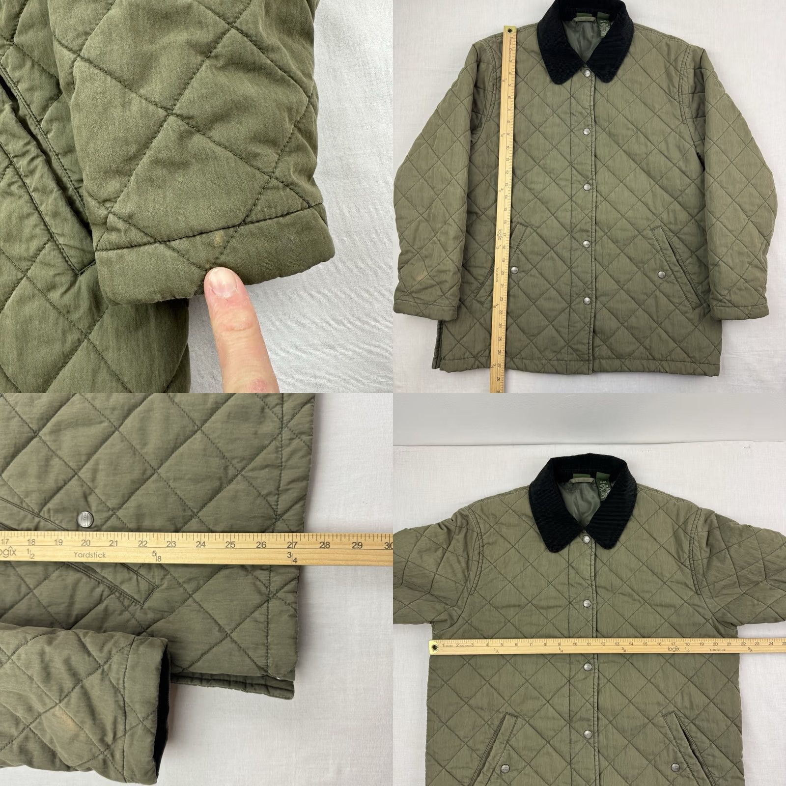 Vintage LL Bean Quilted Thermore Barn Jacket Corduroy Collar Snap Up Womens Small Green Quilted Jacket Womens Small Size S / US 4 / IT 40 - 8 Thumbnail