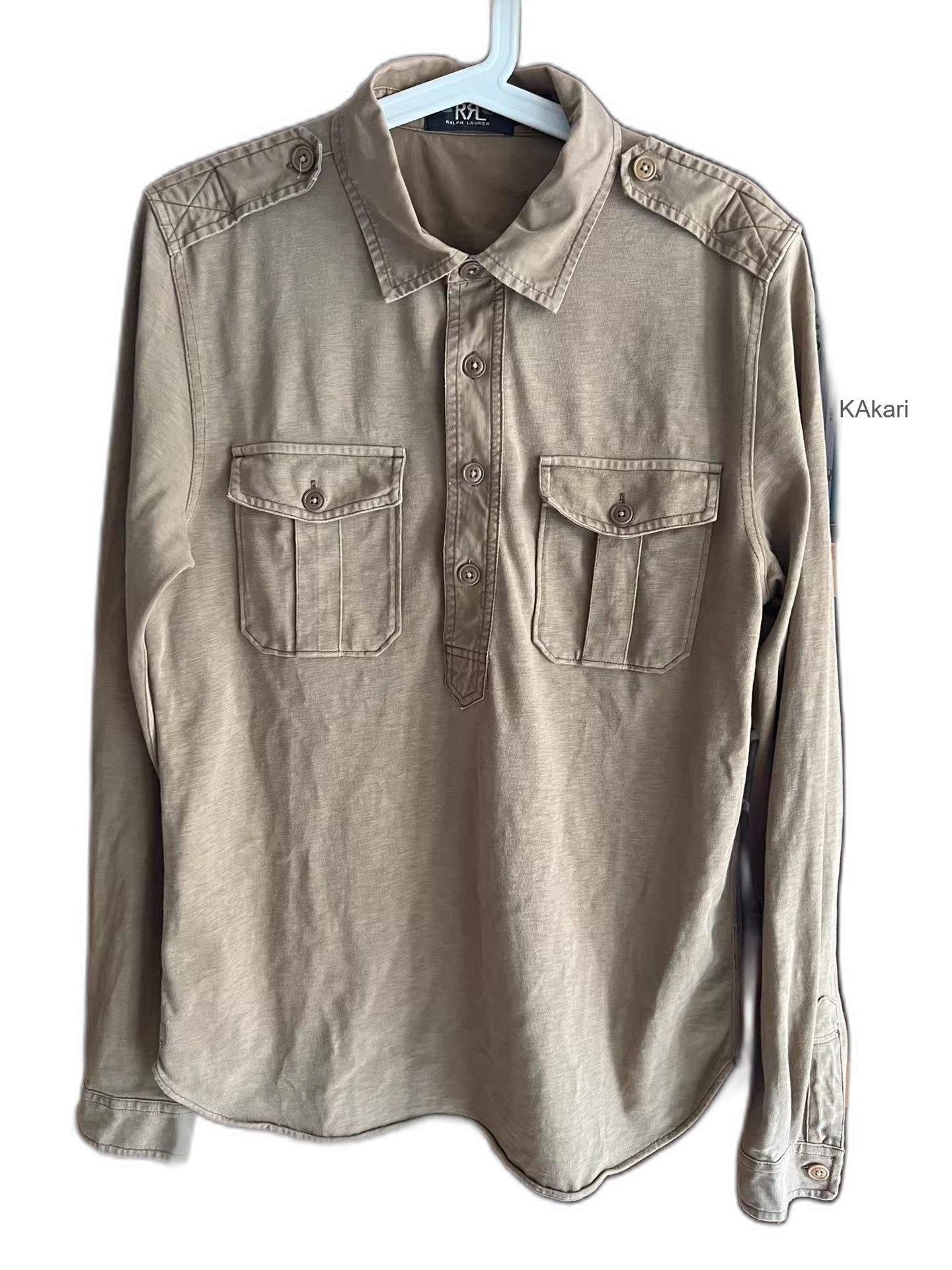 RRL Ralph Lauren RRL Khaki Military Spliced Pullover Shirt Jacket Size US S / EU 44-46 / 1 - 1 Thumbnail