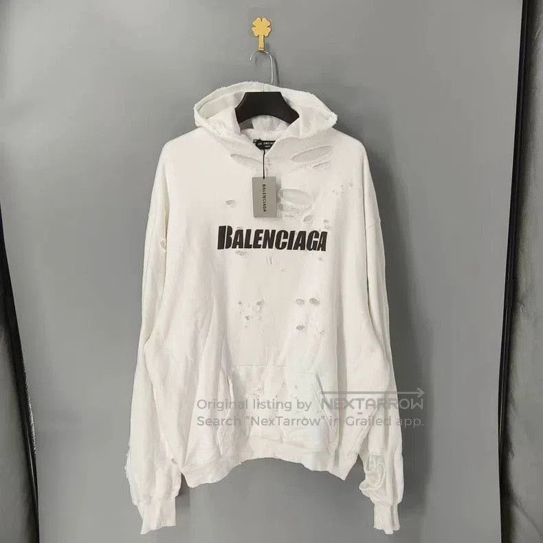 Balenciaga Logo Distressed Hoodie Sweatshirt.