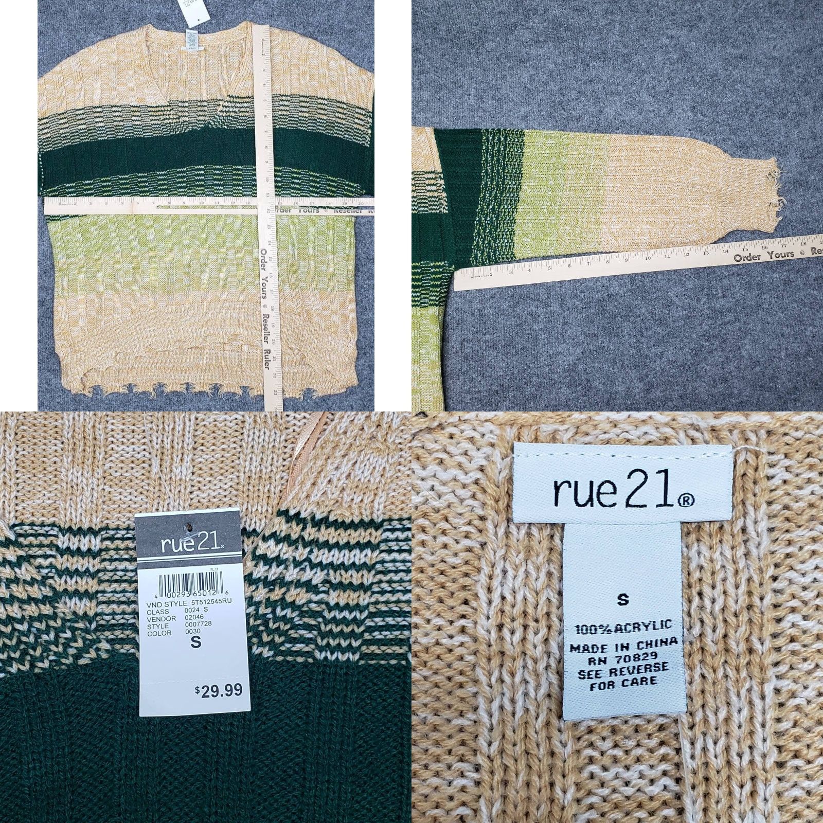 Vintage Rue21 Sweater Womens S Pullover Green Beige Striped Long Sleeve V-Neck Knit New Size S / US 4 / IT 40 - 8 Thumbnail