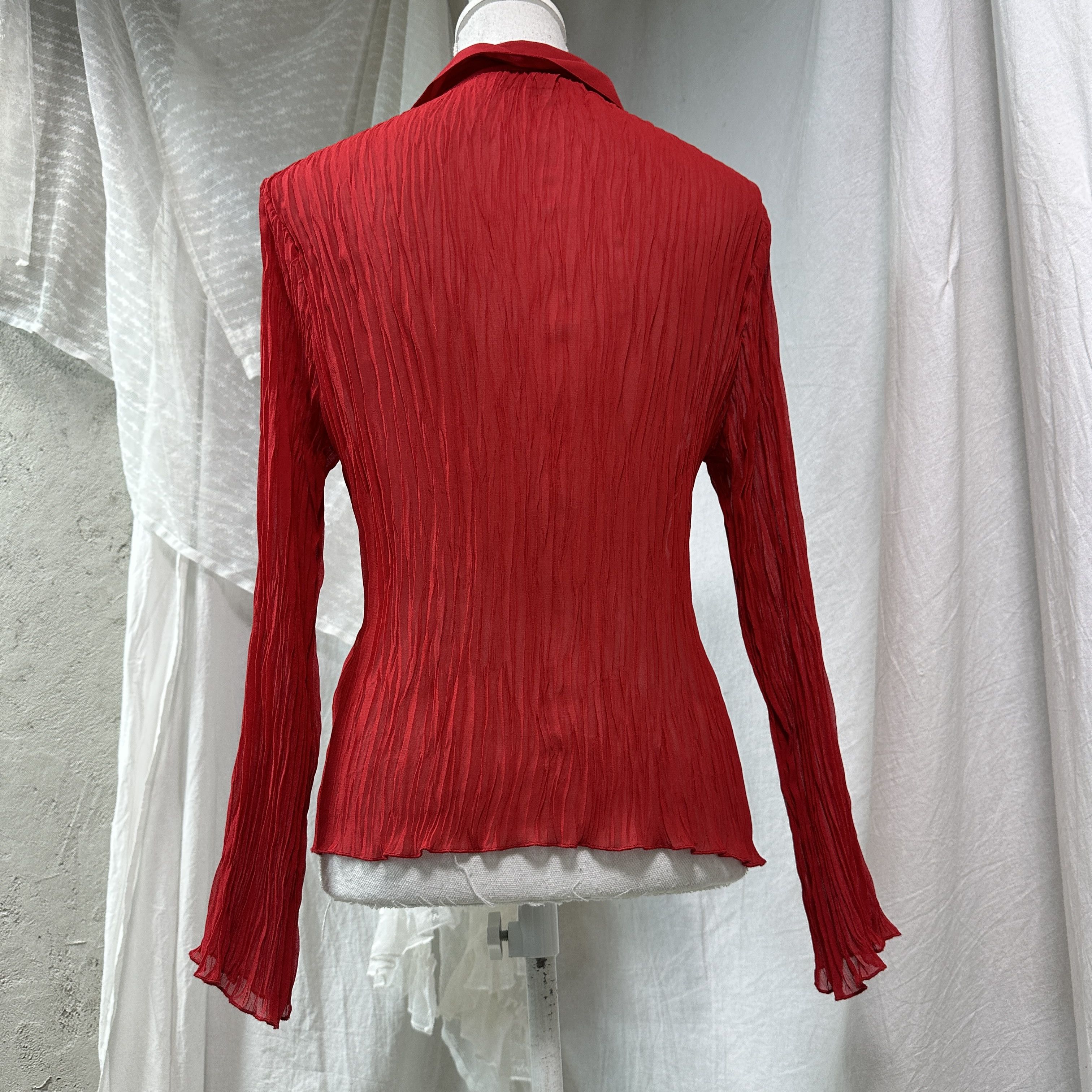 Vintage Vintage Avant Garde Cherry Red Pleated Sheer Shirt Y2K Size M / US 6-8 / IT 42-44 - 7 Thumbnail