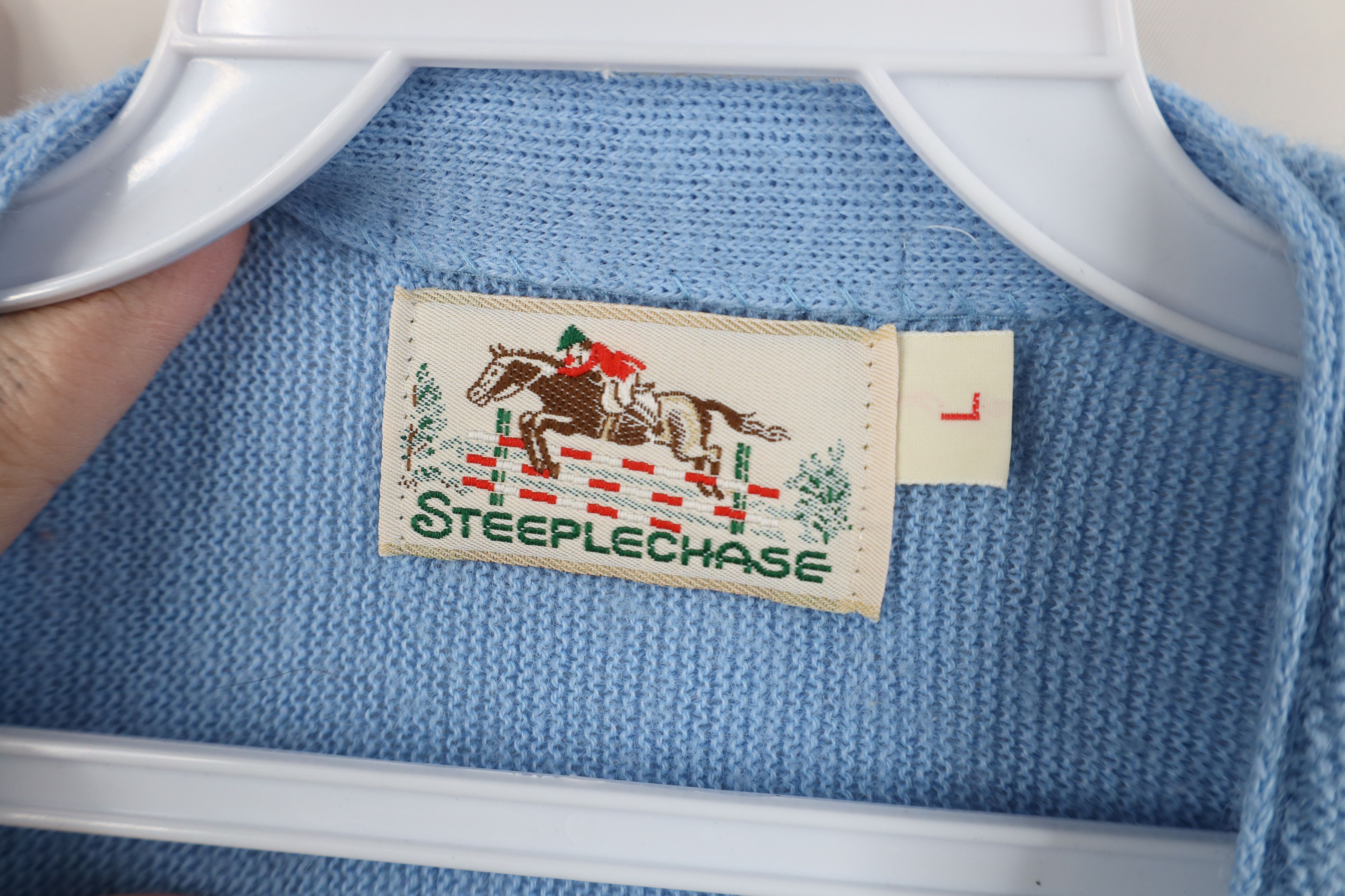 Vintage Vintage 70s Streetwear Equestrian Cardigan Sweater Blue USA Size US L / EU 52-54 / 3 - 8 Thumbnail
