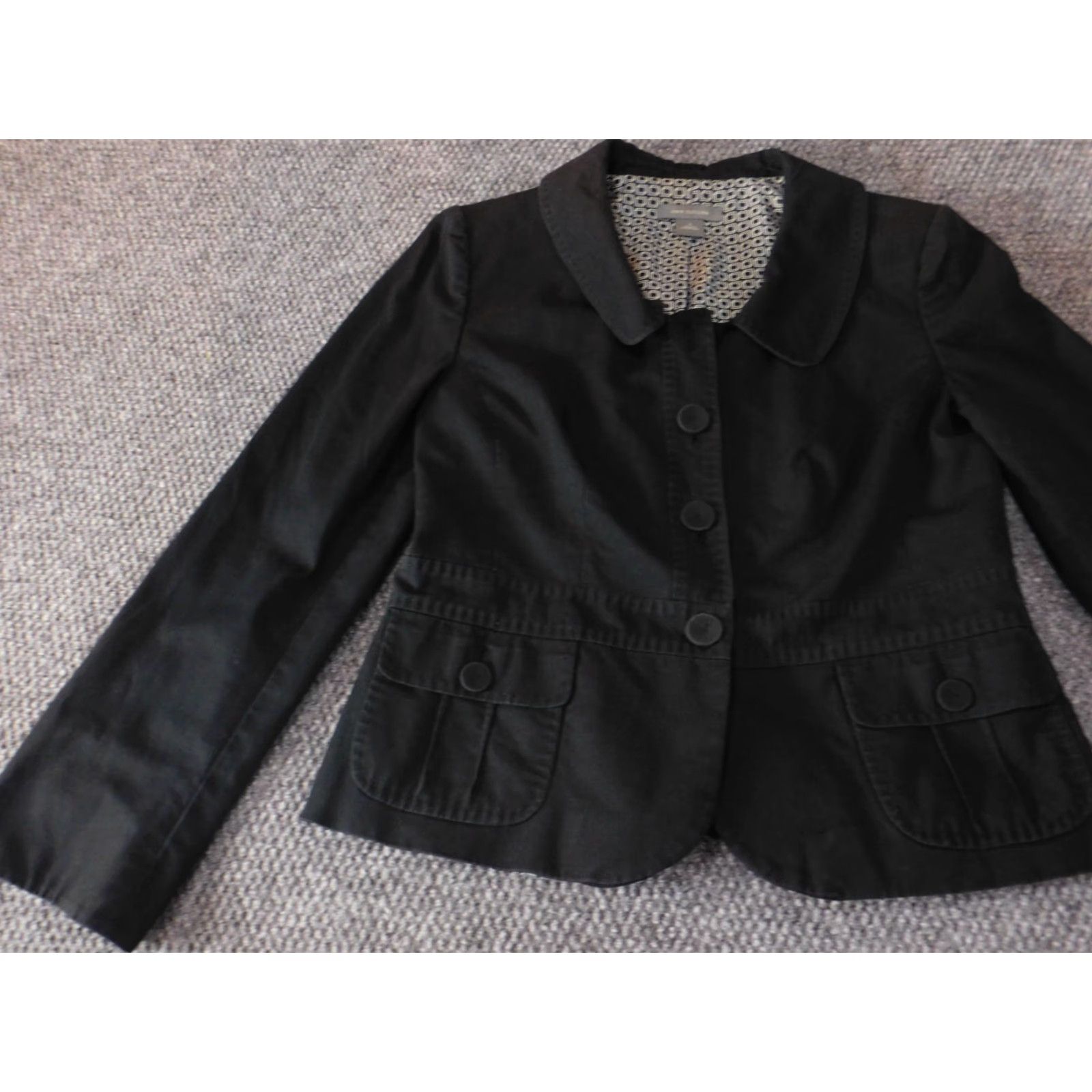 Ann Taylor Ann Taylor Black Womens Blazer Jacket 6 Button Classic Casual Stretch Cotton Knit Mid-Length Long Sleeve Size M / US 6-8 / IT 42-44 - 3 Thumbnail